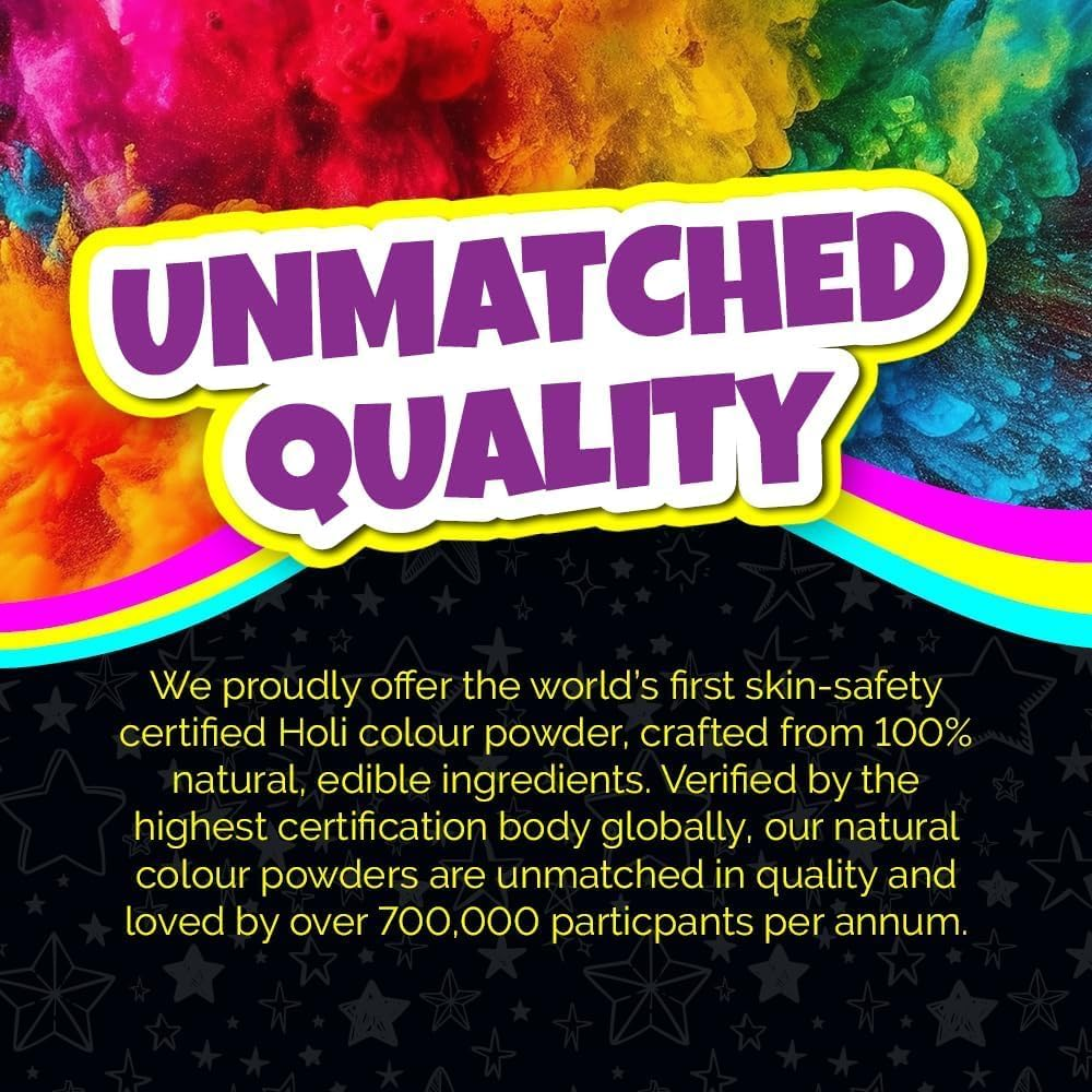 Holi Colour Powder 7Kg Bottle Pack - 14 X 500G Powder Bottles for Fun Runs, Colour Wars, Holi Festivals & Parties. Made from Natural Ingredients - Non-Toxic & Gluten-Free. image number 1