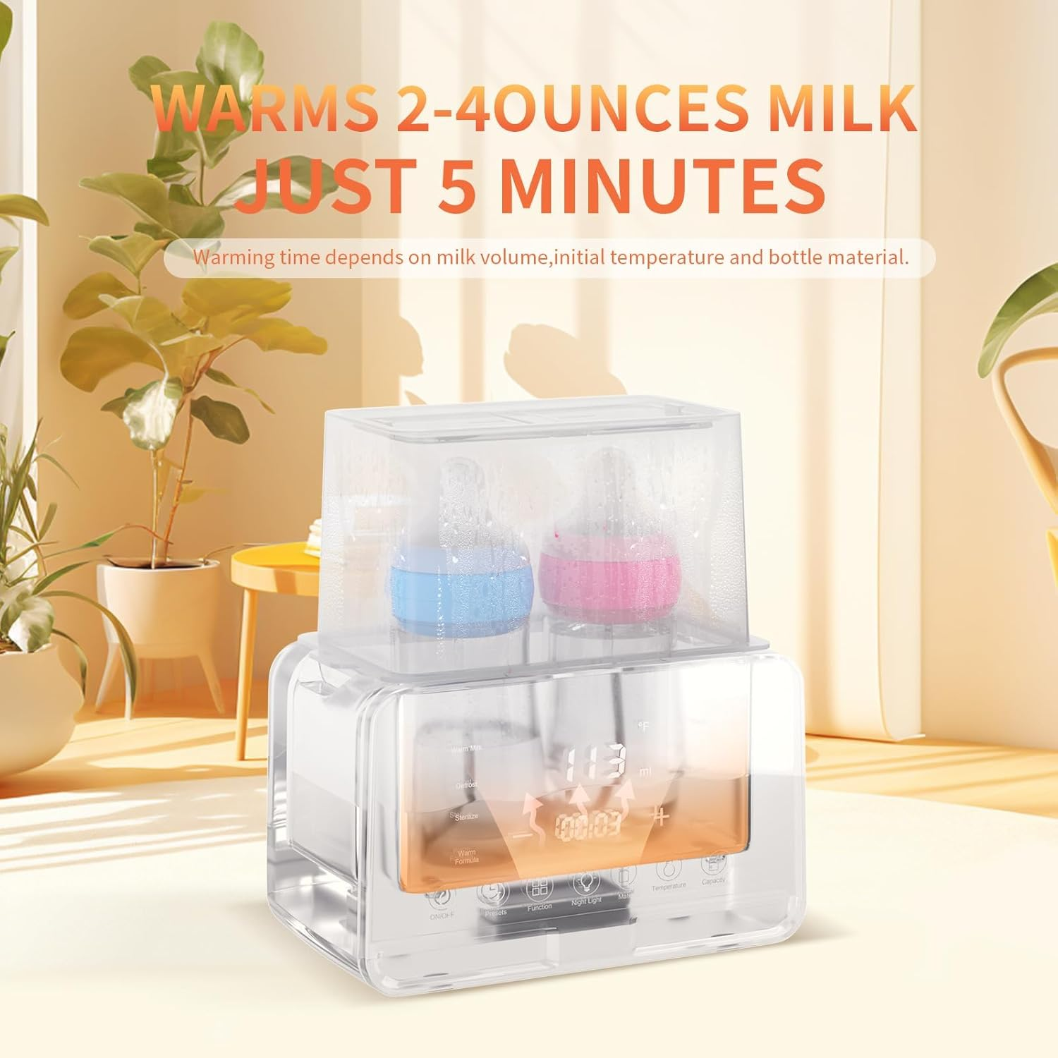 Bottle Warmer,9-In-1Baby Bottle Warmer for Breastmilk with Timer,Universal Bottle,Rapid Heating，Accurate Temperature Control ，Sterilize，Led Displays and Night Lights