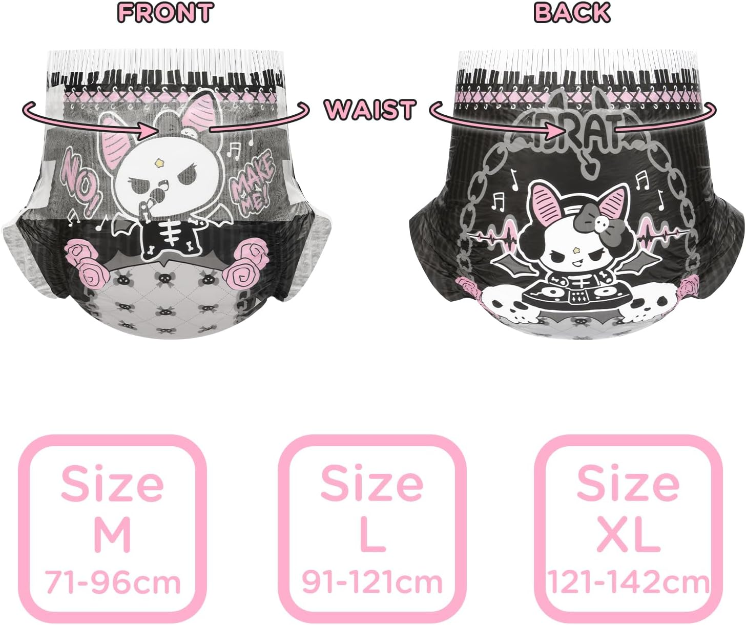 Littleforbig Ultra Absorbent 7000 Ml Adult Printed Diaper 10 Pieces - Goth Brat (Large 91-121 Cm) image number 1