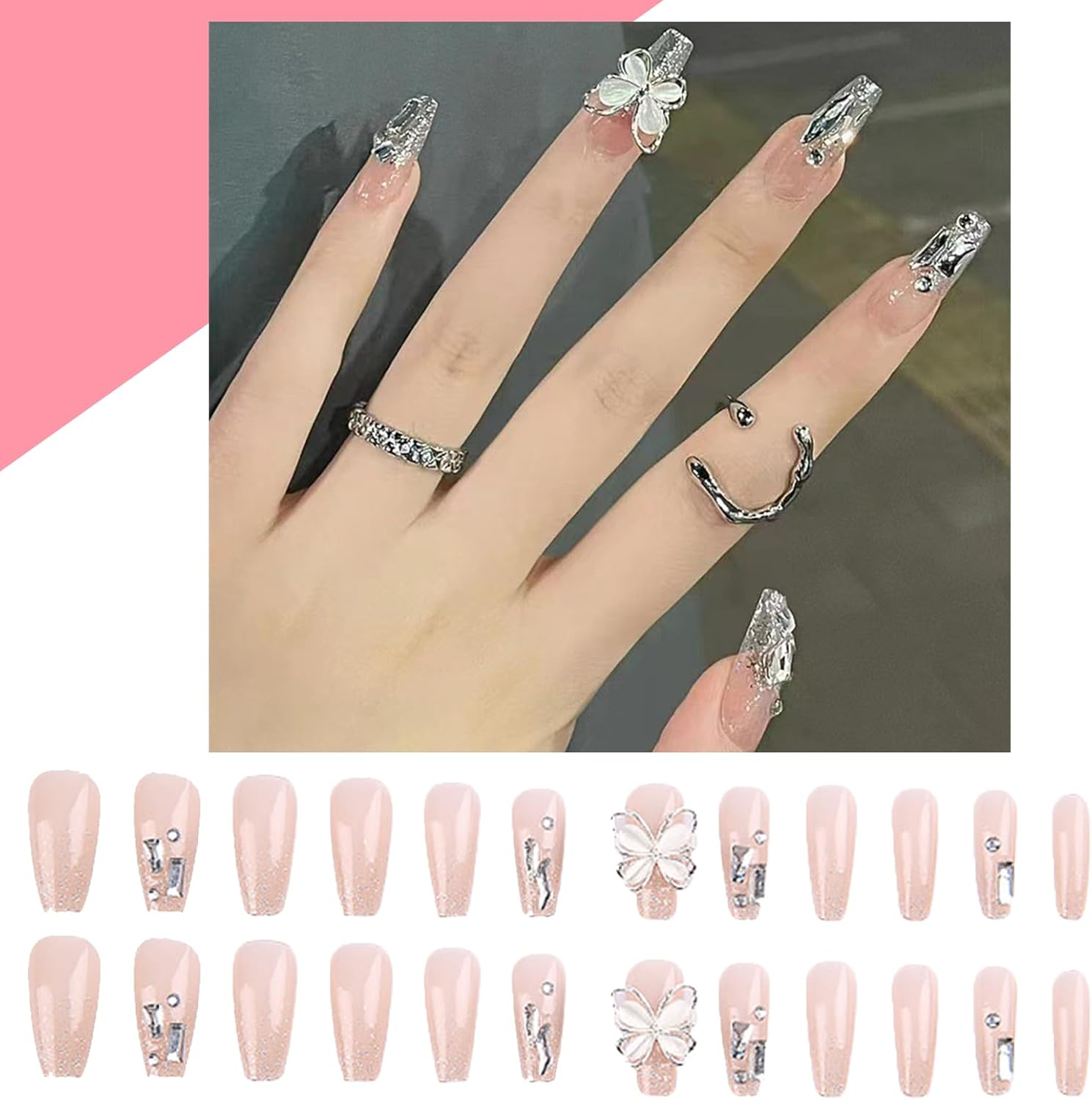 HHMJZW French Tip Press on Nails - 24Pcs Short Press on Nails for Woman Nail Art Manicure, Soft Gel, No Fade Out, Seamless Glue on (GY85) (#1) (1) image number 4