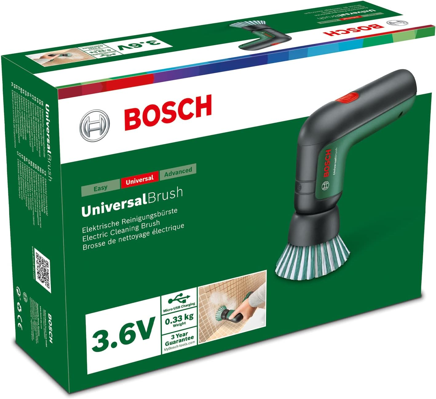 Bosch DIY Tools Home & Garden 3.6V Cordless Electric Power Cleaning Brush with 4 Cleaning Attachments & Micro USB Cable (Universalbrush) image number 6