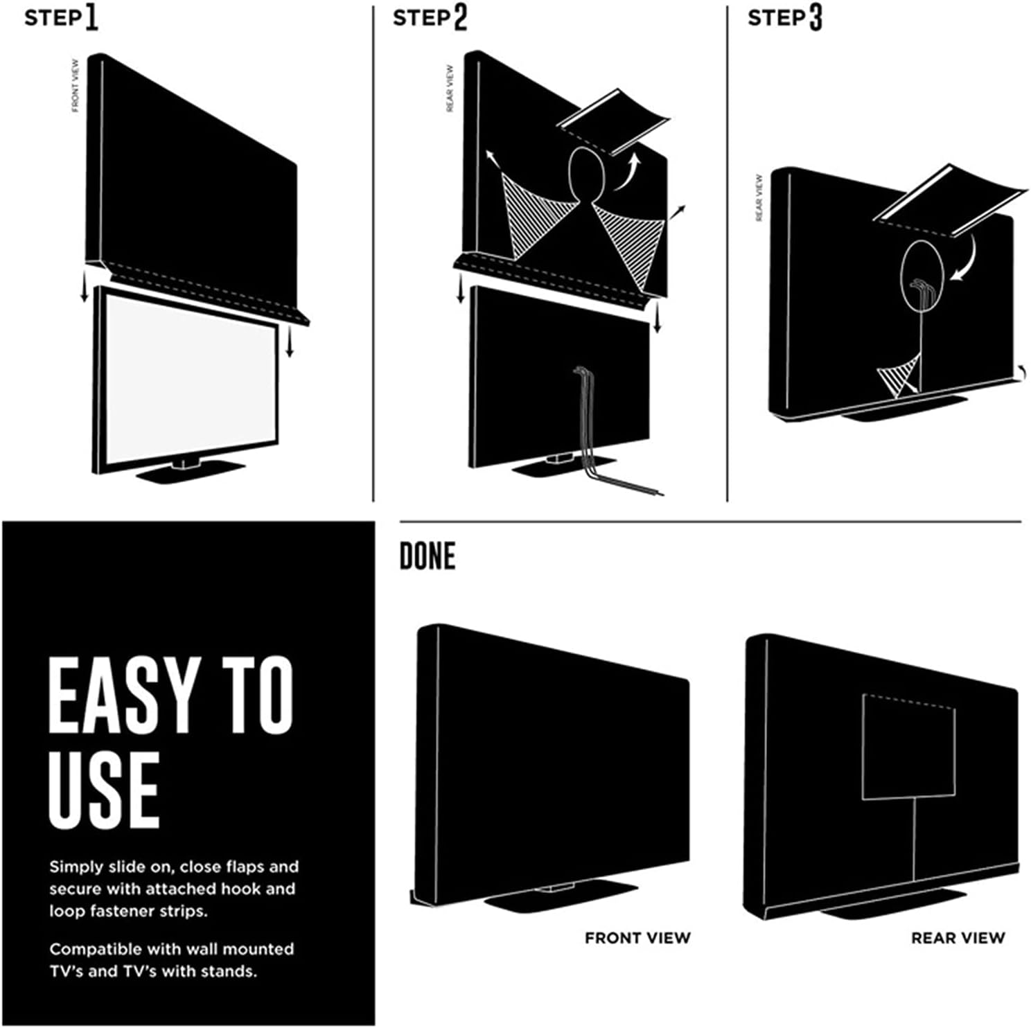 Outdoor Waterproof TV Cover, 600D Heavy Duty Oxford Full Flat Screen Television Protector, Weather UV Water Dust Proof Cover for 50" to 70" TV (For 60-65 Inch TV) image number 2