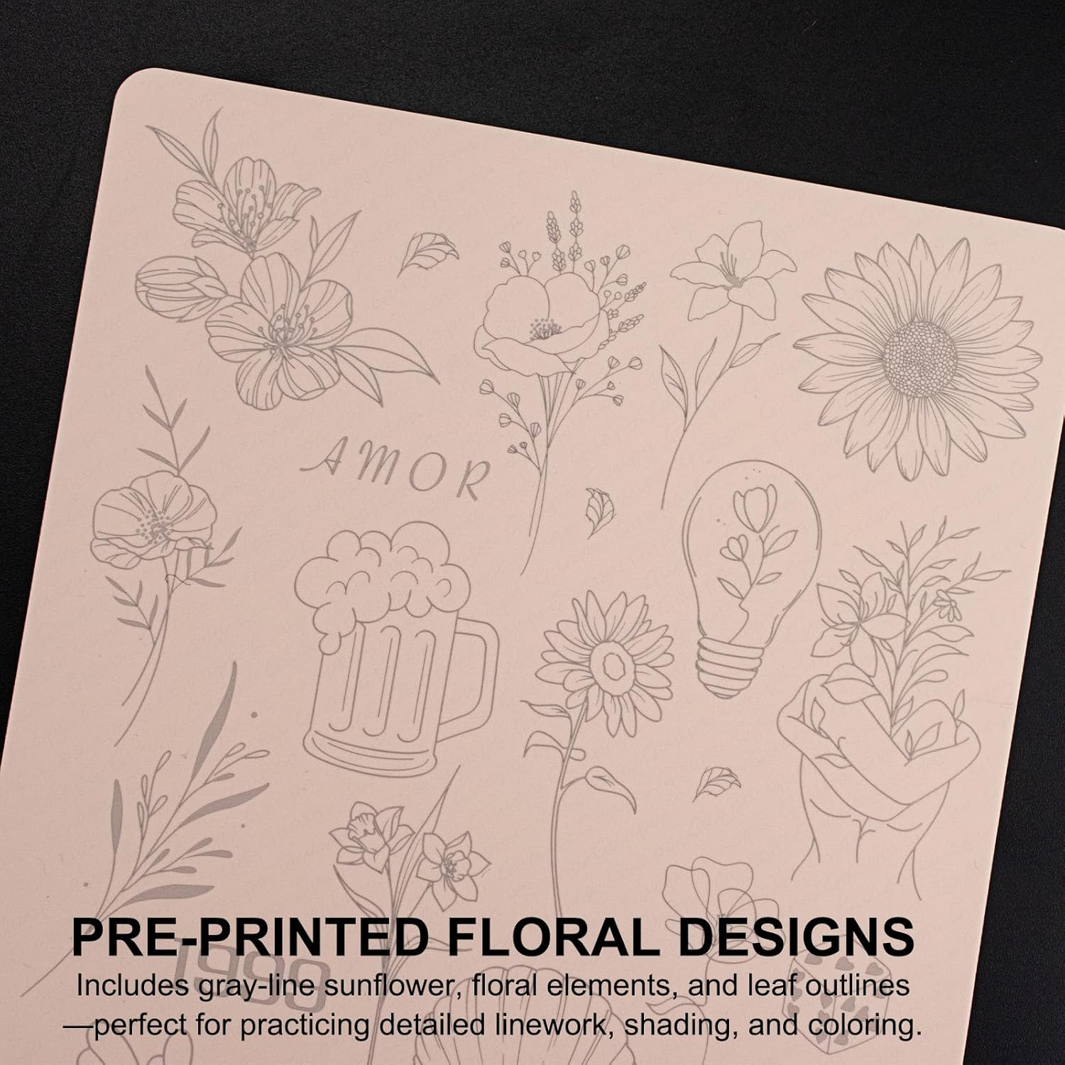 2PCS Double-Sided Tattoo Practice Skin with Pre-Printed Light Gray Stencil Designs &ndash;1.5Mm Thick Silicone Pad for Fine Line & Tiny Tattoo Training (2PCS Pink Pad #18) - 2Pcs Pink Pad 15 image number 7