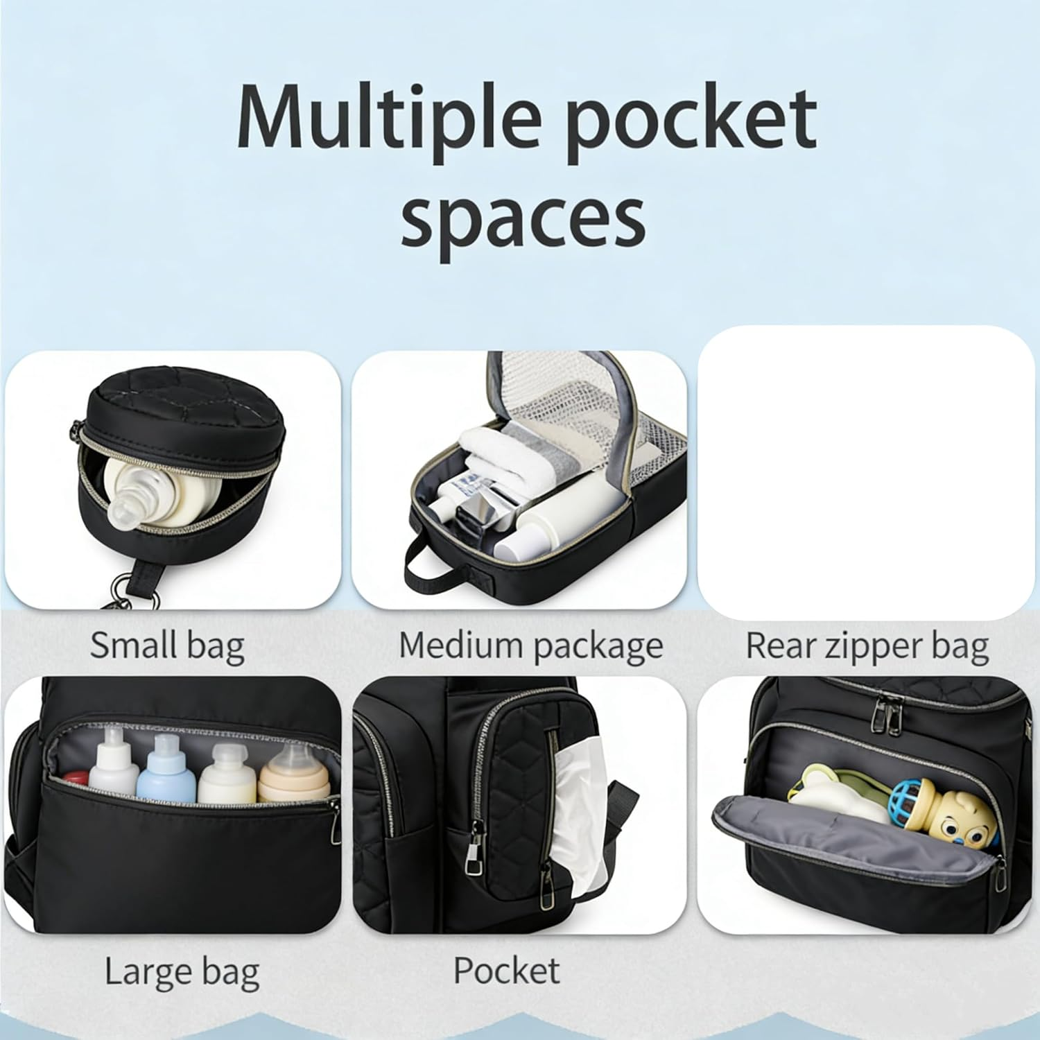 Five-Piece Diaper Bag Backpack, with Diaper Changing Table, 3 Storage Bags, Baby Essentials Bag, Male and Female Baby Travel Backpack, Multifunctional Waterproof Handbag for Newborns(Blue) image number 3