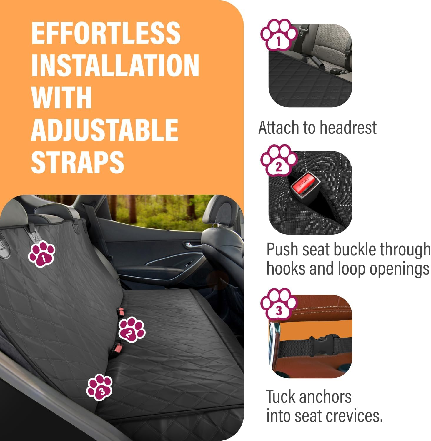 ONE Day Sale! Dog Back Seat Cover Protector Waterproof Scratchproof Nonslip Hammock for Dogs Backseat Protection against Dirt and Pet Fur Durable Pets Seat Covers for Cars Trucks Suvs (Black) image number 6