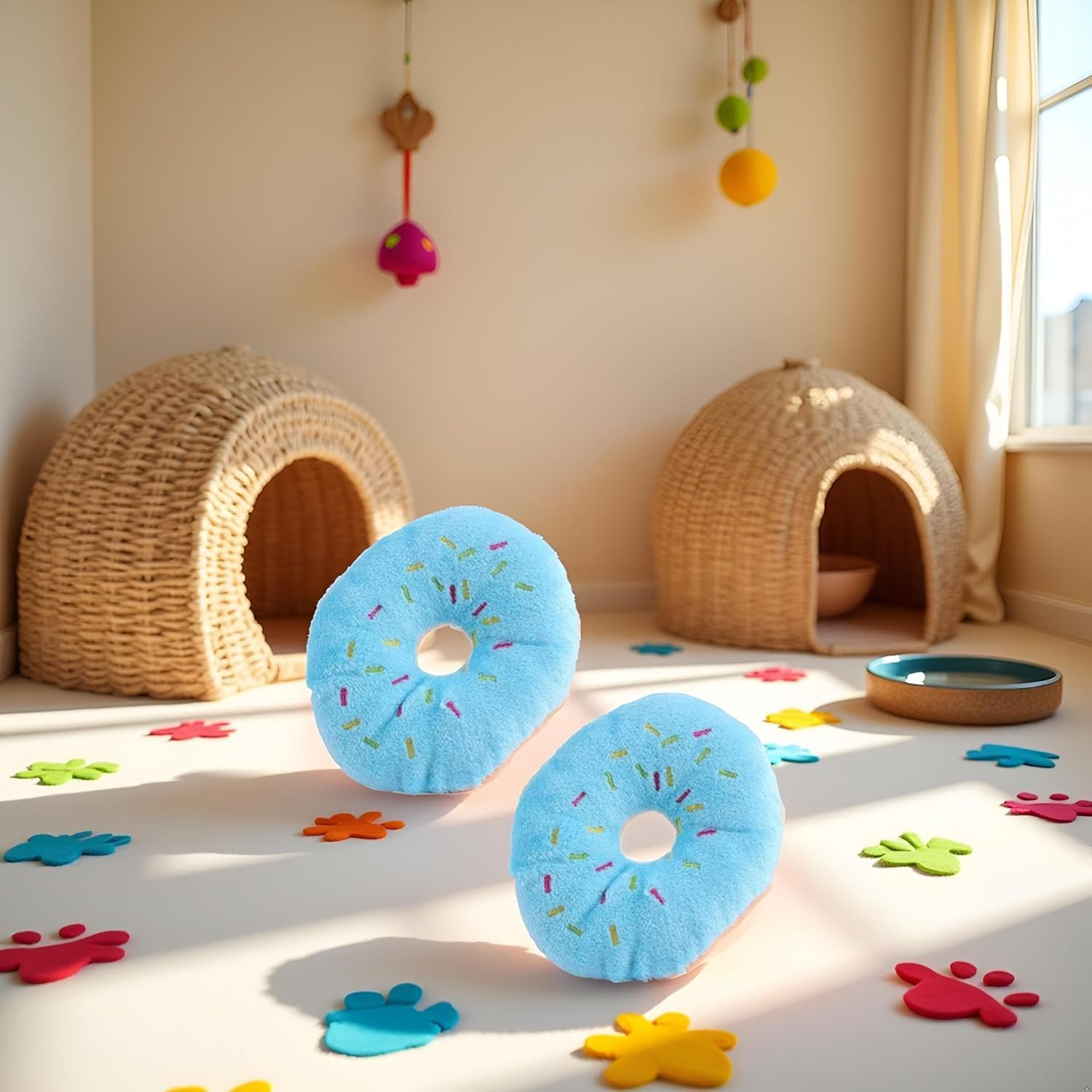 2 PCS Blue Donut Shape Plush Pet Toy Funny Dog Toys,Lovely Donut Shaped Squeaky Squeaking Sound Toy for Pet Chew Toy Squeaky Plush Blueberry Chew Guard Dog Squeak Toys image number 1