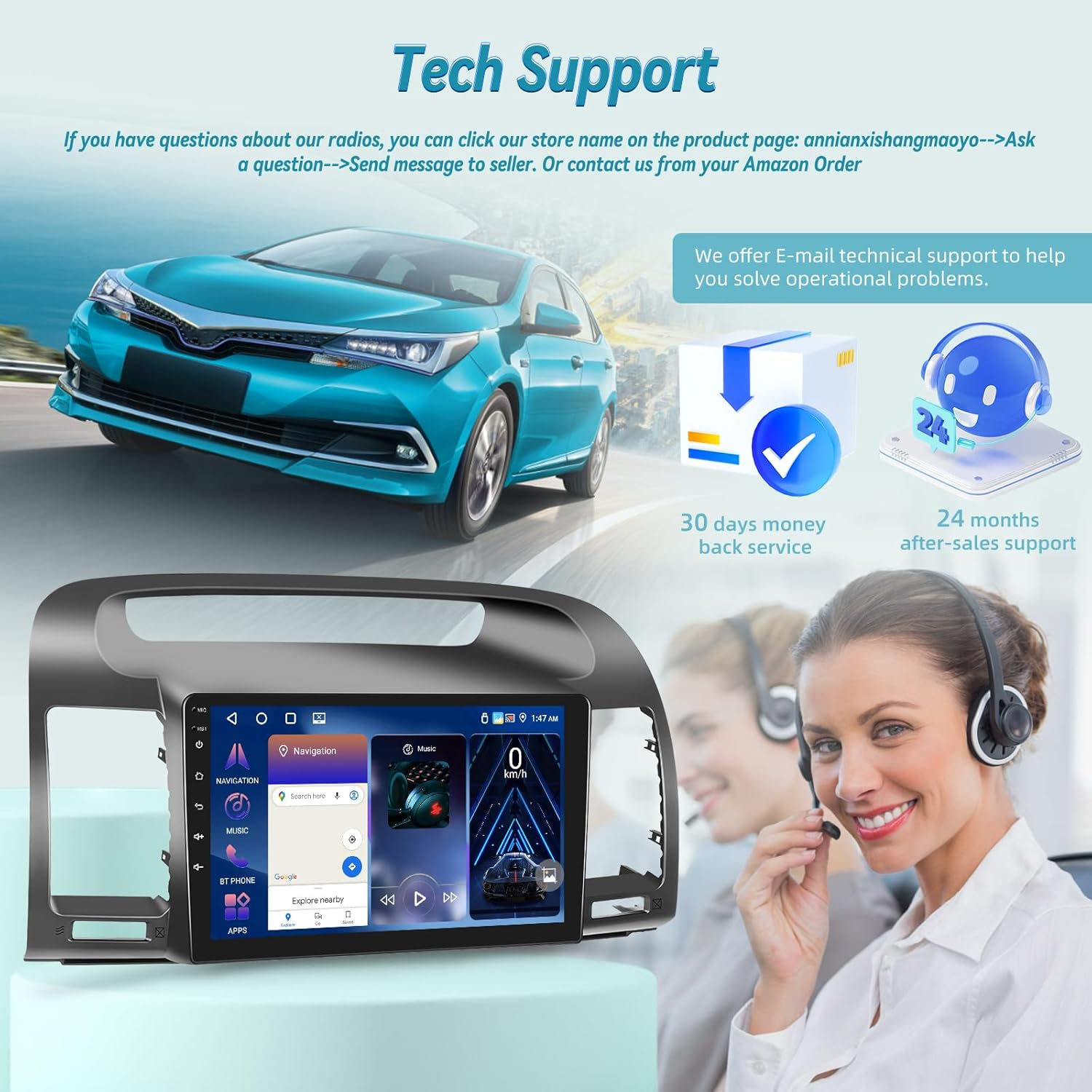 [4G+64G] for Toyota Camry Radio 2000 2001 2002 2003 2004 2005 2006, 9 Inch Android Touchscreen Camry Car Stereo, 32 EQ Audio/1280 * 720 Screen/Carplay/Android Auto/Swc/Bluetooth/Wifi image number 6