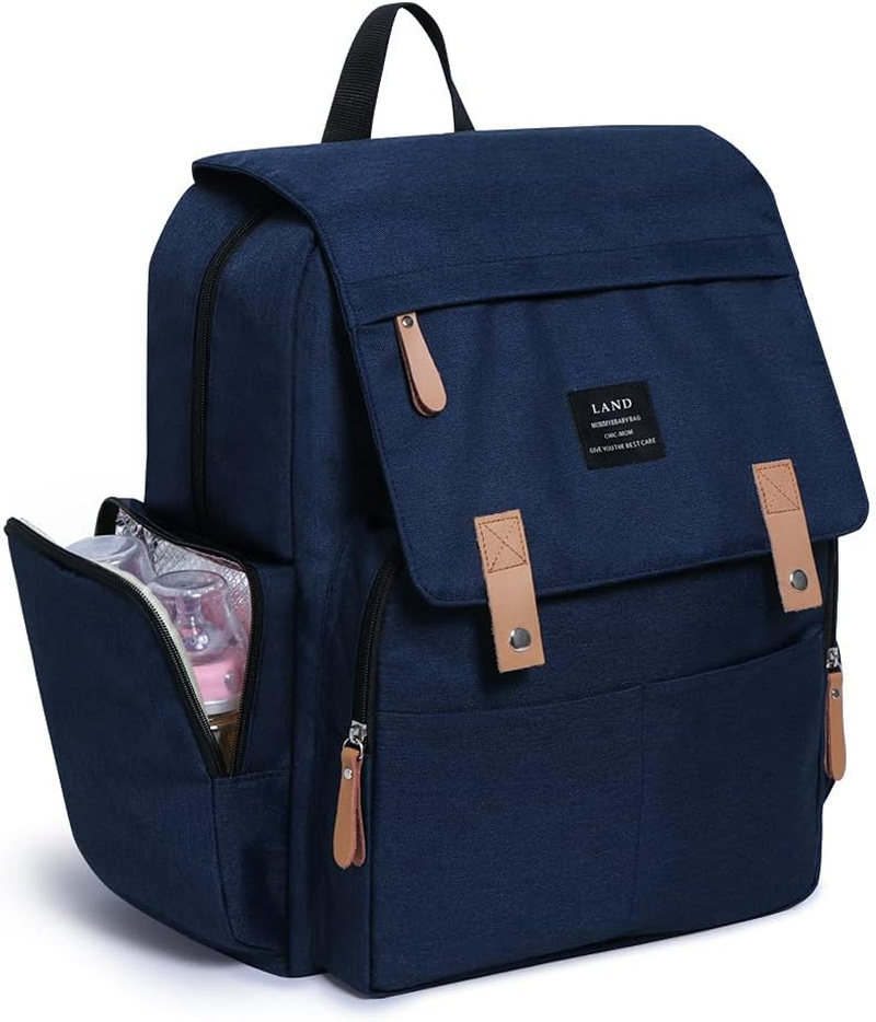 Land Diaper Bag Multi-Function Waterproof Travel Backpack Nappy Bags Insulated Compartment Pockets Wipes Pocket, Navy Blue, Large image number 4