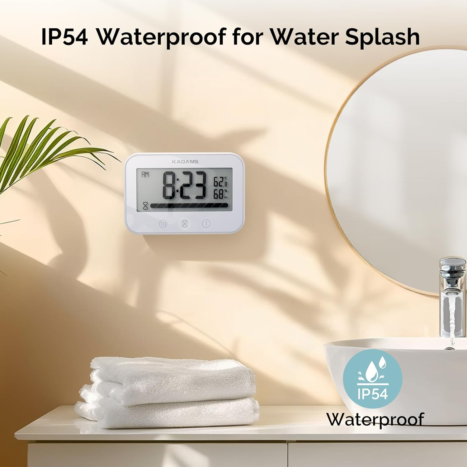 KADAMS Timer Digital Kitchen Timer Clock for Cooking Classroom Kids Bathroom Shower Countdown Count up Productivity Timer, Waterproof with LCD Display Progress Bar Hanging Suction Cup (Black) image number 4