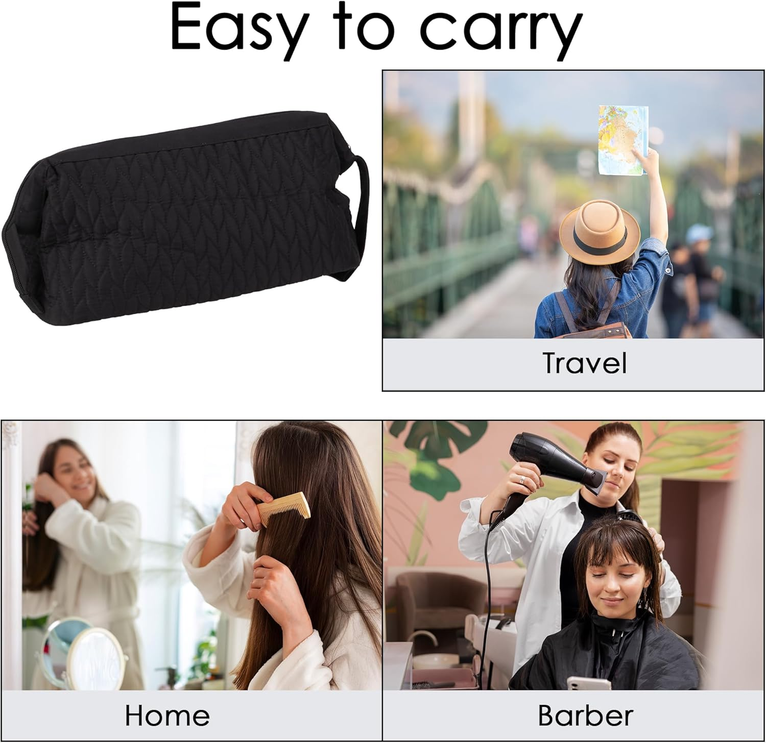 DODAMOUR Hair Tools Travel Bag, Large Capacity Beauty and Salon Tools Organizer with Zipper Closure, Portable Woven Pattern Storage Carrying Case for Home, Professional, and Travel Use (Black) image number 4