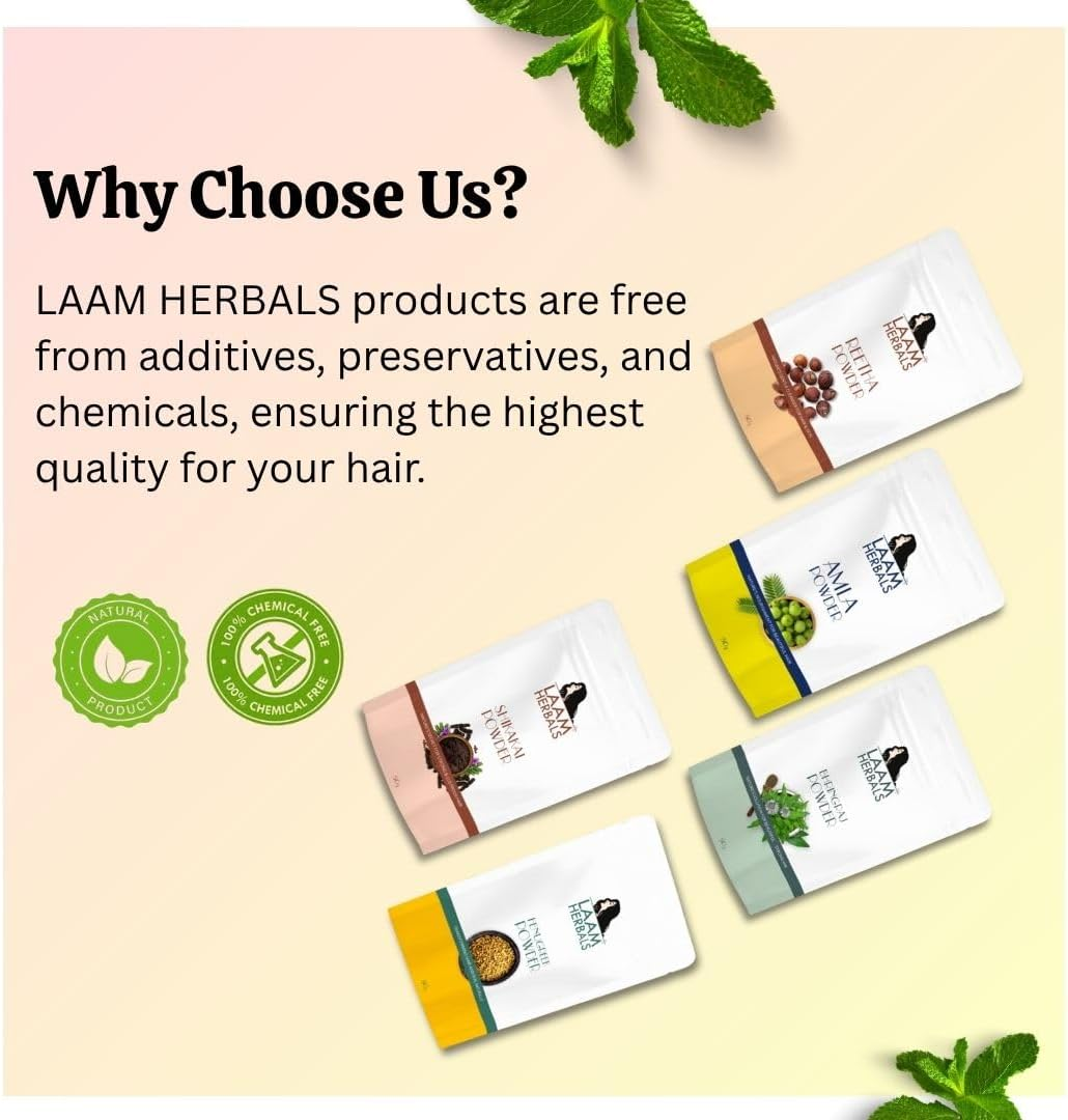 Laam Herbals Amla, Reetha, Shikakai, Bhringraj & Methi Powder | Pure & Natural | Hair Mask, Dry Hair Wash | for Long Hair, Strong & Natural Looking Hair (5X50 G) image number 1