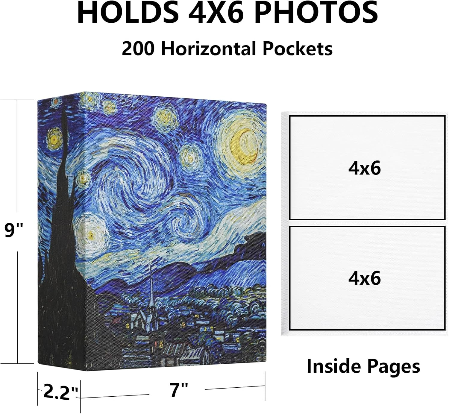 Photo Album 4X6 with 200 Pockets, Small Picture Album with Premium Leather Album Cover, Slip-In Mini Picture Book for Family Wedding Anniversary Baby Vacation Pictures, Starry Night image number 2