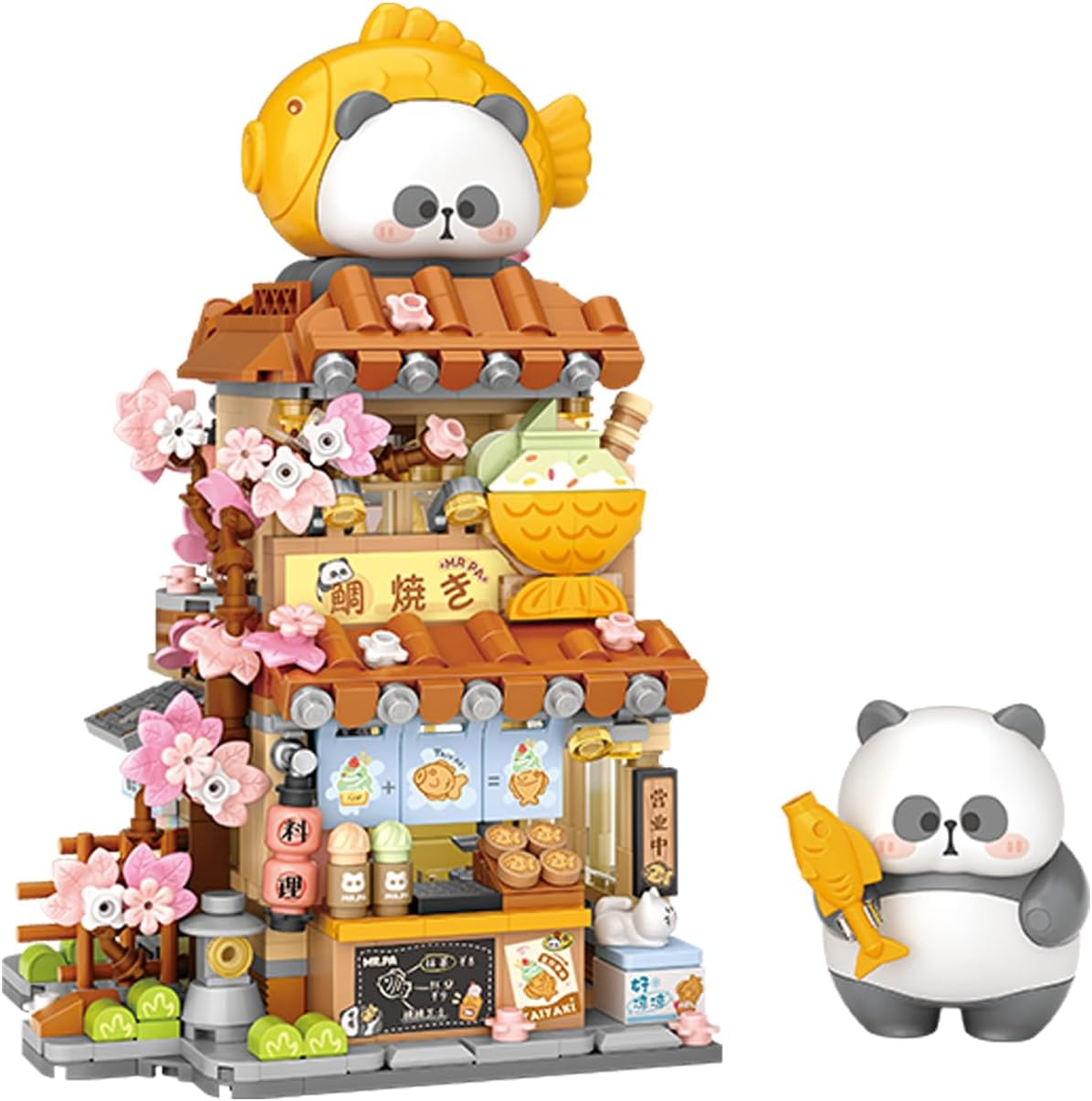 Taiyaki Panda Shop Building Set &ndash; 858PCS Japanese Mini Street View Brick Kit with Panda Figurine & Cherry Blossom Details, Collectible Building Blocks Toys image number 5