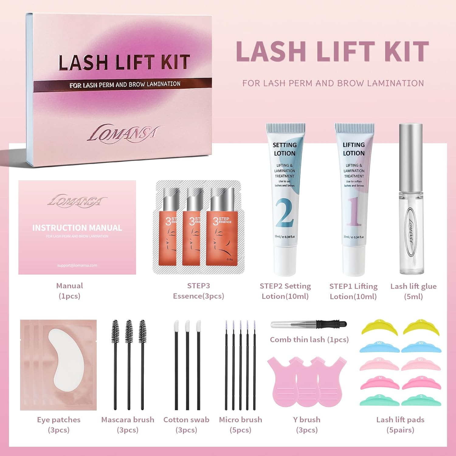 Lomansa Lash Lift Kit Eyelash Lift Kit for Lash Perm Natural Curling Lifting, with Detailed Instruction Complete Set for Women, Beginners, Salon Use image number 6