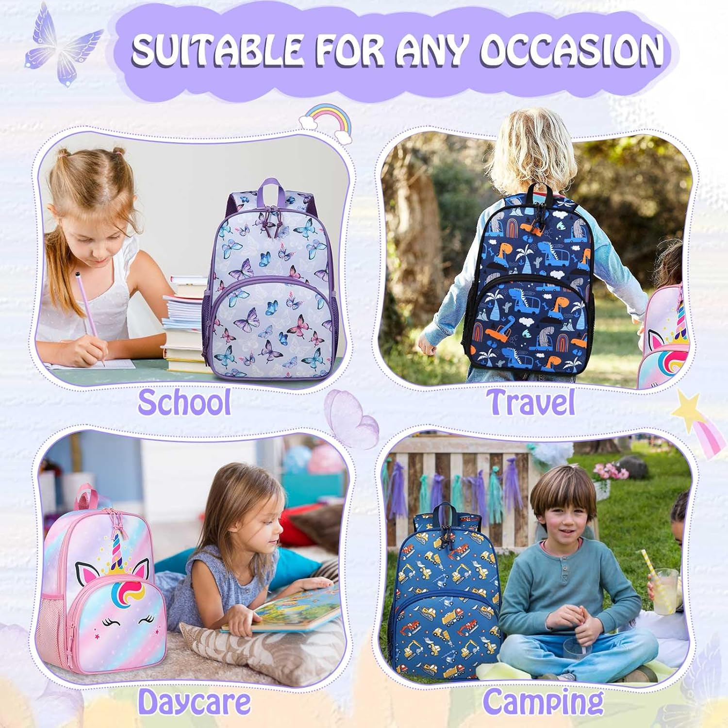 Toddler Backpack, Kasqo Lightweight Kids Backpack Schoolbag Preschool Kindergarten Bookbag for Little Boys and Girls with Reflective Stripe, Age 3-6 Years Old image number 2