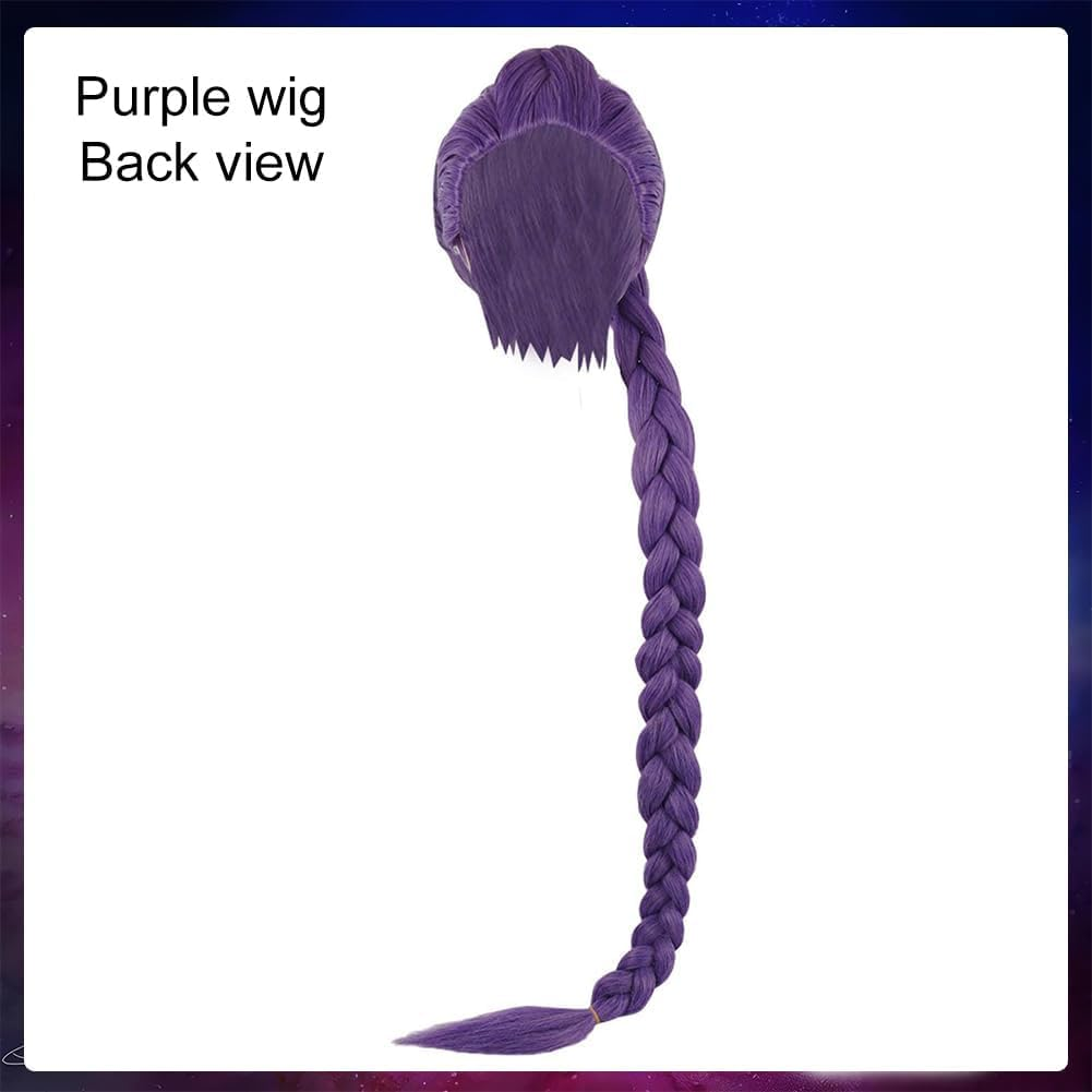 Demon Costume Halloween Cosplay Costume Long Straight Hair Accessory for Girl Women (Purple - Rumi) image number 4