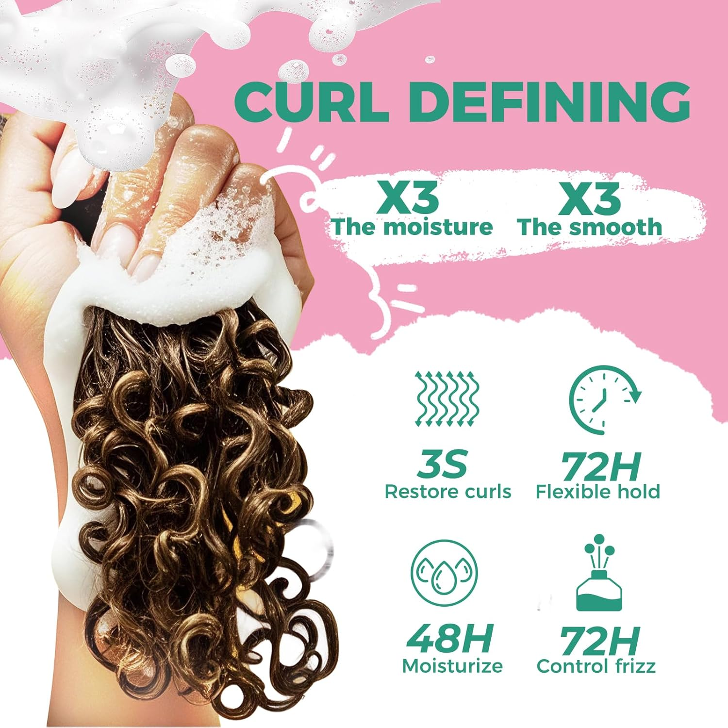 Immetee Curly Hair Mousse, Coconut Oil and Silk Protein for Frizz Control Styling Mousse, Extra Moisture Lock and Curl Define for Curly Hair Products.200Ml/6.76Fl Oz image number 3