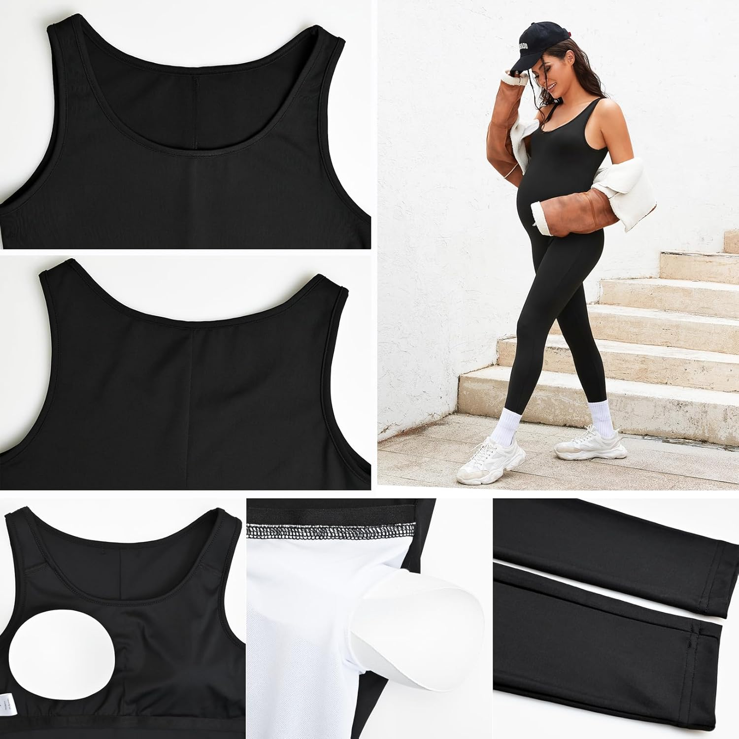 Bhome Maternity Jumpsuits Sleeveless Romper Pregnant Bodysuit One-Piece Leggings Activewear image number 2