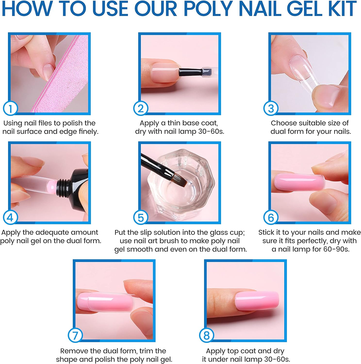 SULLMAR Clear Poly Nail Gel Kit-60Ml/2Fl.Oz Clear Poly Nail Gel Kit,All-In-One Set Nail Extension Gel Nail Kit with Slip Solution Dual Form Nail Brush and Glass Cup,Nail Art Design for Beginners - Clear image number 2