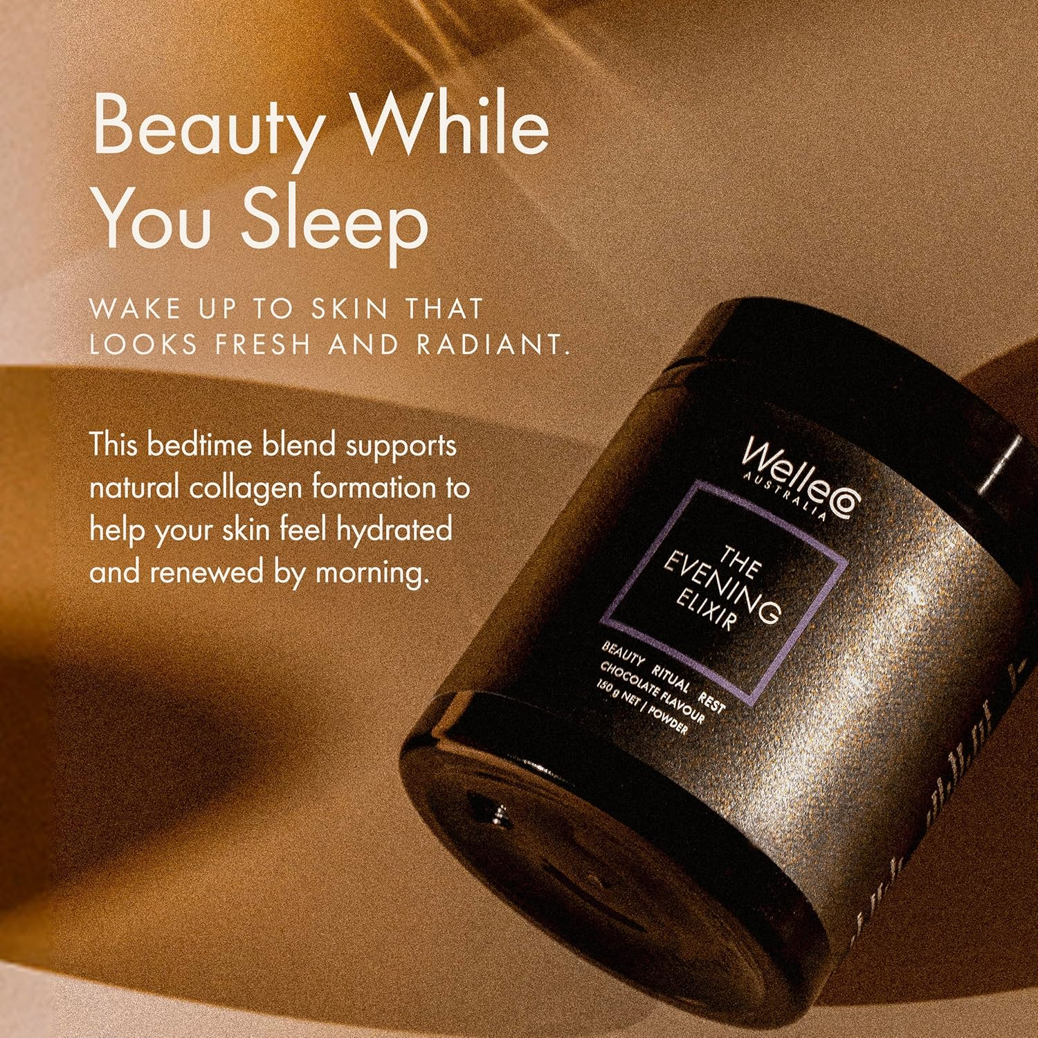 Welleco the Evening Elixir, Vegan Healthy Hot Chocolate Beauty Drink Mix, with Magnesium & Vitamin C Powder Supplement for Sleep, Collagen & Skin Glow, Low Calorie, Dairy-Free, 150G image number 2