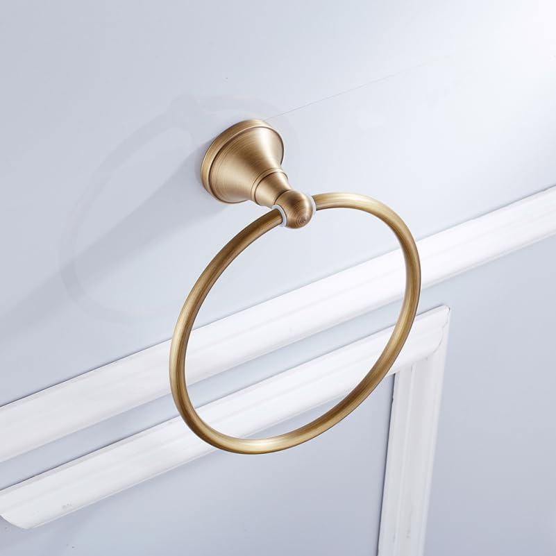 LIFKOME Brass round Towel Ring - Antique Style Brushed Brass Towel Rack Bathroom Hanging Accessories Wall Mounted for Home School Hotel and Public Toilets image number 6
