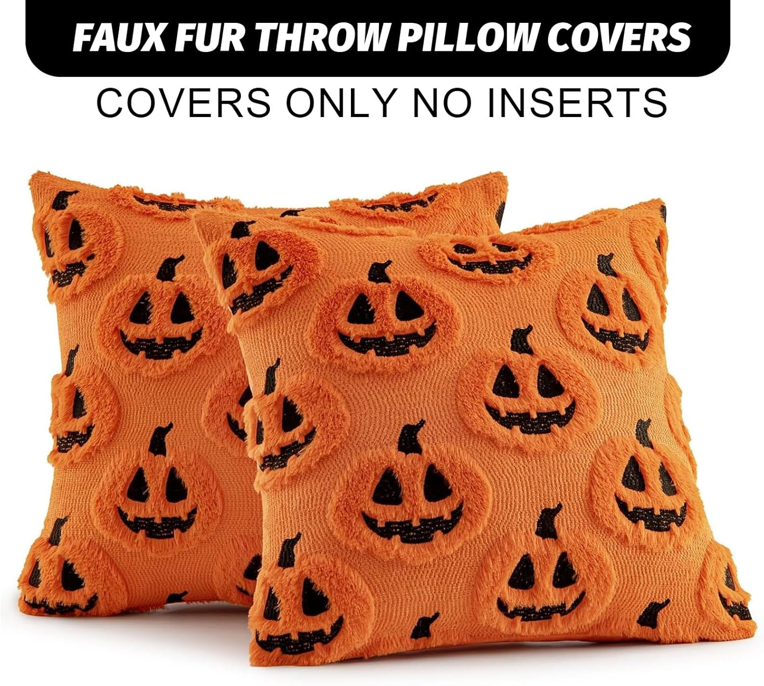 Pillow Covers: 2 Fall Pumpkin Throw Pillow Covers. Soft Plush, Pumpkin-Themed&mdash;Ideal for Autumn, Halloween/Thanksgiving Decor; Fits Home, Patio, Sofa, Couch(17.7&times;17.7In, No Inserts)