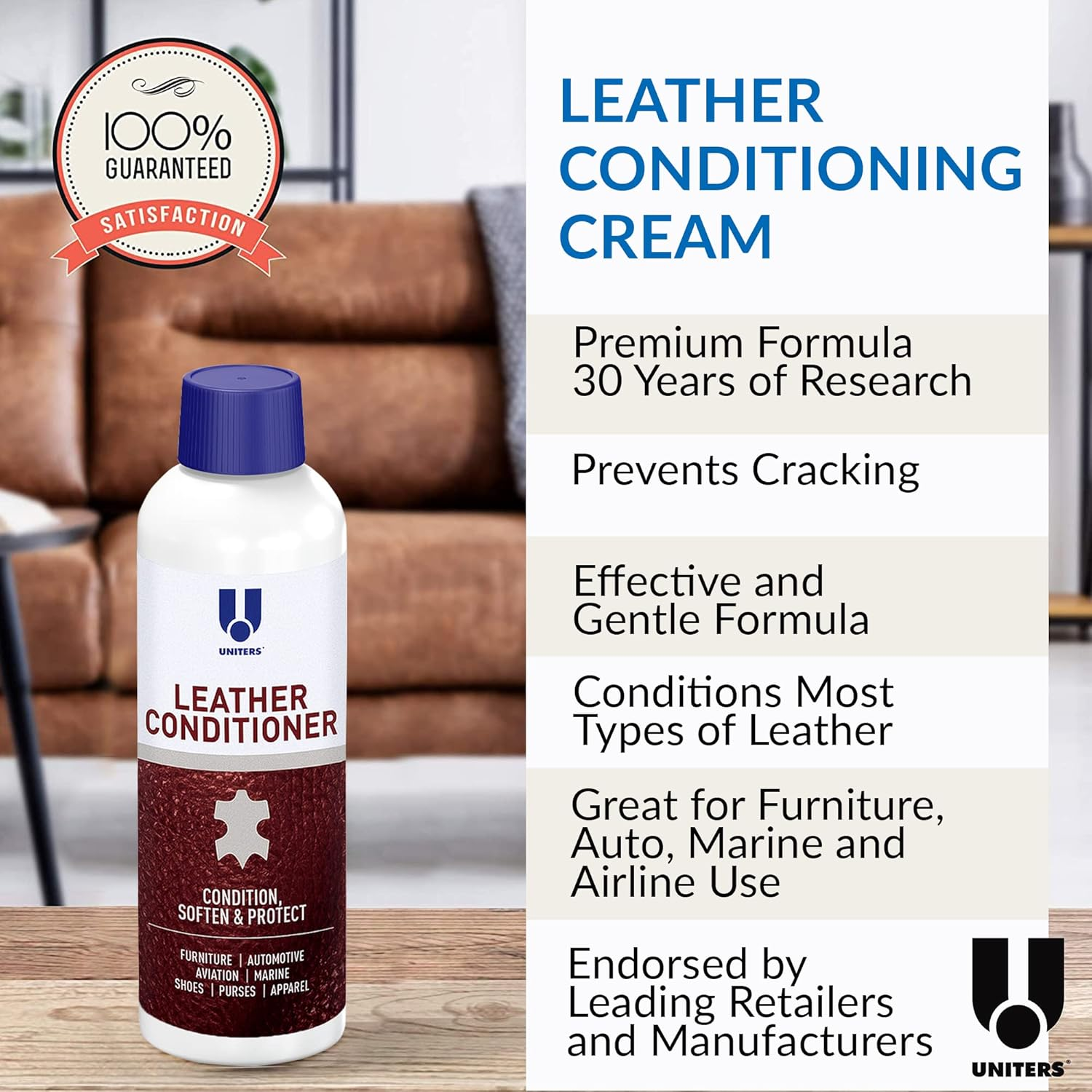 UNITERS Leather Conditioner Cream Protector &ndash; Leather Conditioner for Car Seats, Motorcycles, Furniture, Holsters, Saddle, Handbags, Apparel, Boots and Shoes - Interior Care Products 500Ml 16.9 Oz image number 2