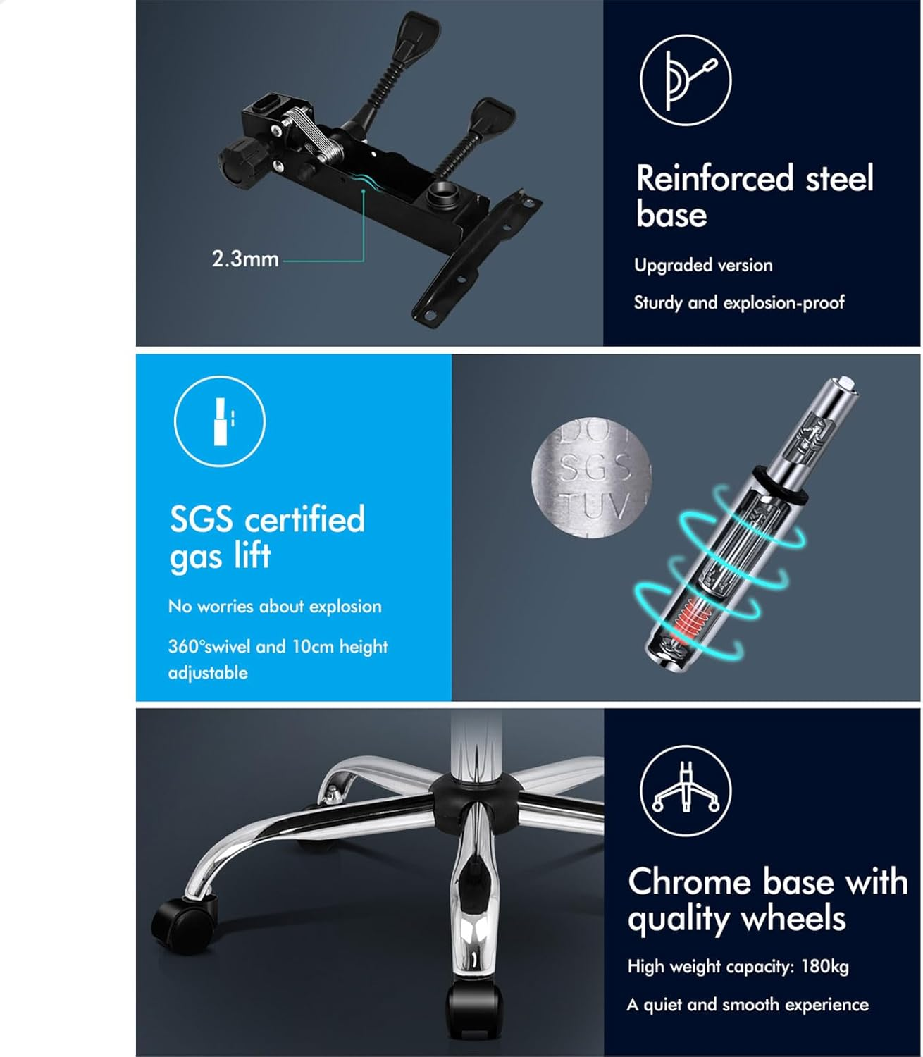 ALFORDSON Ergonomic Office Chair Recline with 8-Point Massage and Heated Seat, Gaming Executive Computer Racer Chair Adjustable Height, Fabric Home Office Chair with High Back Footrest(Fabric Grey) - Fabric Grey image number 6