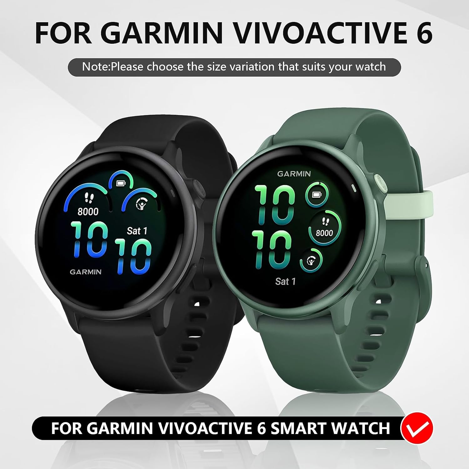 Suoman 2 Pack Case for Garmin Vivoactive 6 Screen Protector, All-Around Protective PC Cover Tempered Glass Screen Protector Case for Garmin Vivoactive 6-Black+Black image number 6