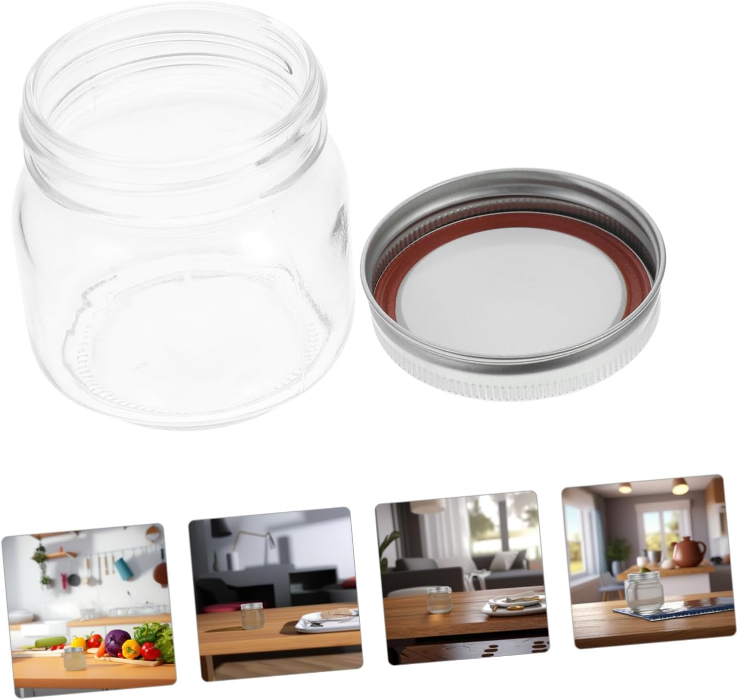 6Pcs Wide Mouth Mason Jar for Overnight Oats Snack Salad Pasta Sauce Candy Airtight Storage Glass Freezer Safe image number 3