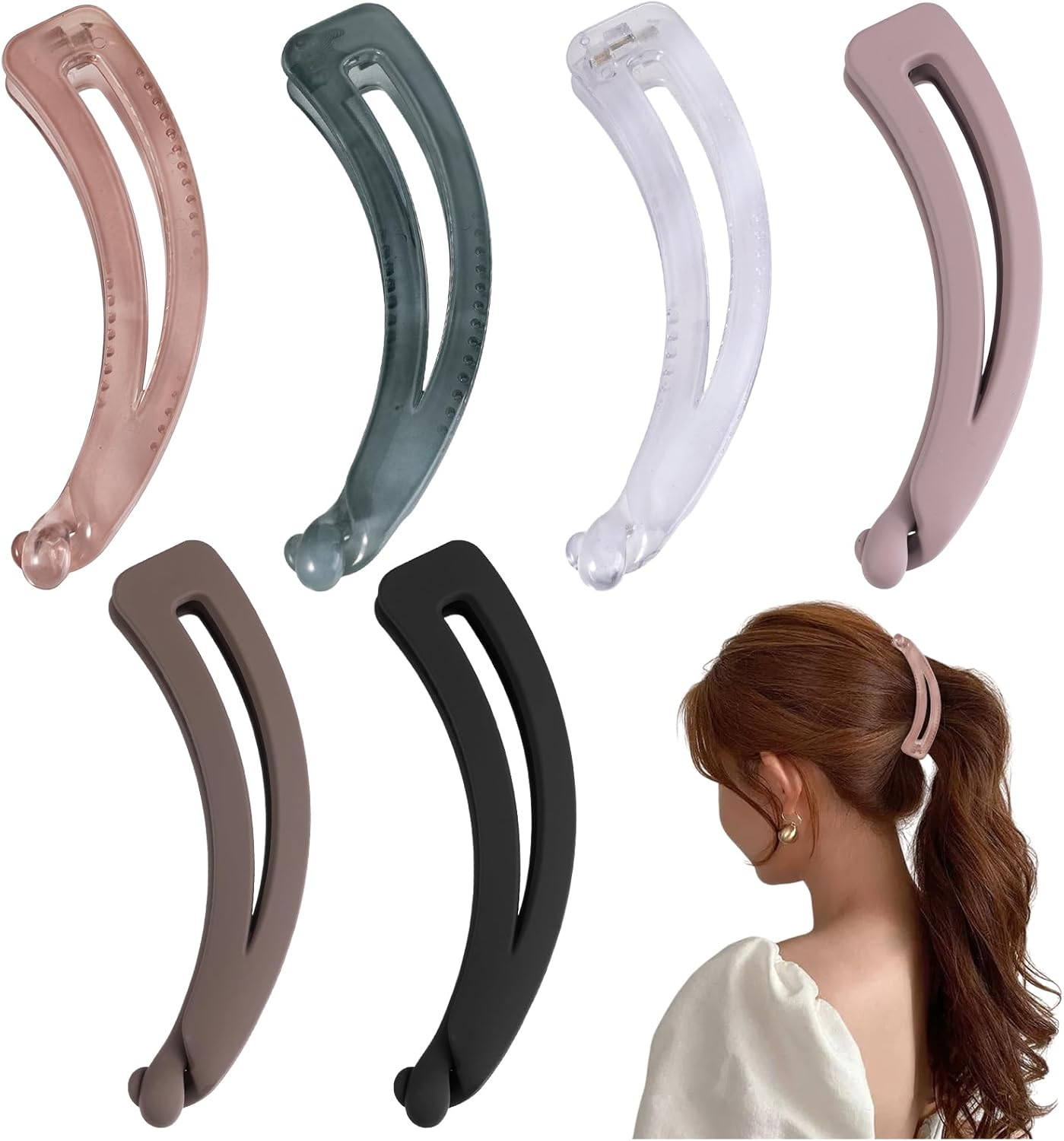 Pack of 6 Large Banana Hair Clips, Vintage Banana Hair Clips, Ponytail Hair Clip, Non-Slip Leopard Hair Clip, Hair Clips for Women, Girls, Thick Medium Hair image number 2