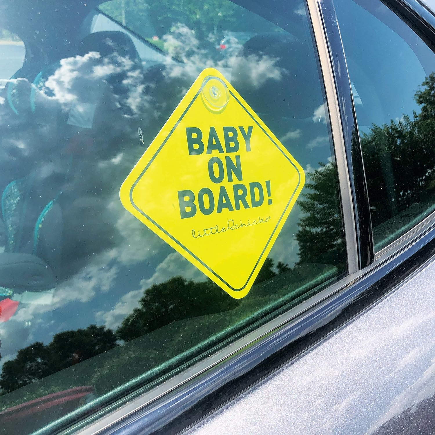 Little Chicks Baby on Board Car Sign Decal - Weather Resistant. Child Safety Awareness Warning Sticker with Suction Cups - Bright Yellow Color - Model CK094 image number 3