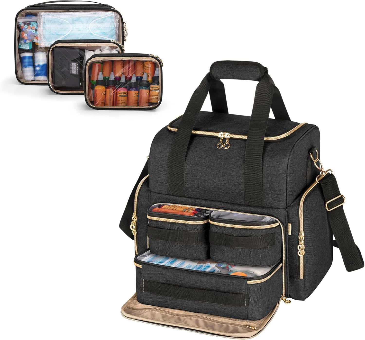 LUXJA Large Tattoo Travel Case with 3 Removable Pouches, Tattoo Supplies Organizer for Tattoo Stencil Printer and Tattoo Kit, Purple