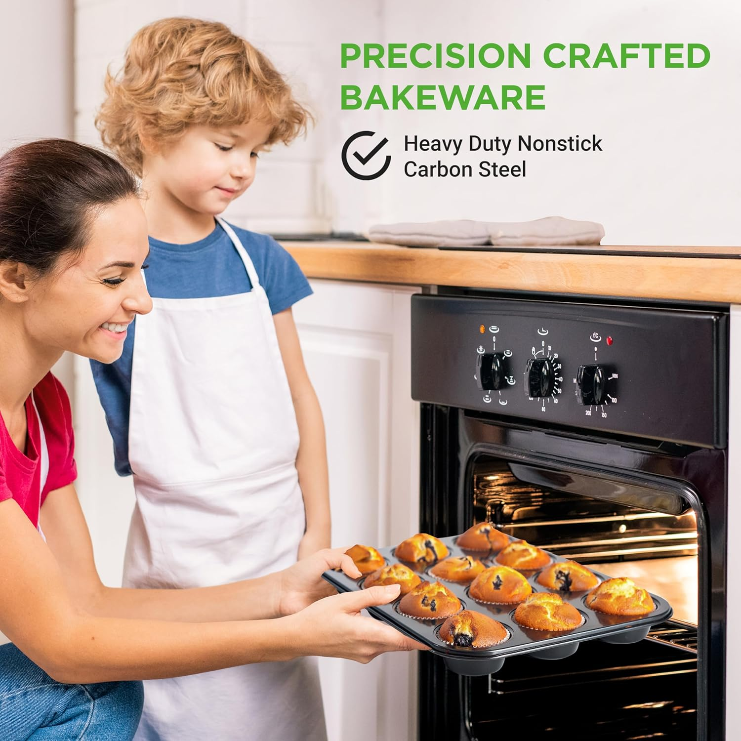 Nutrichef 13&rdquo; Non-Stick Muffin Baking Pan - Premium Dark Gray Carbon Steel Bake Tray, Commercial Grade Restaurant Quality Metal Bakeware - Dishwasher Safe image number 1