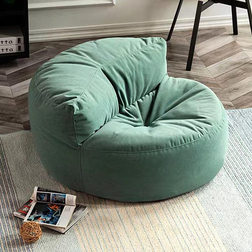 Bean Bag Chair Bean Bag Cover Chenille Single Lazy Sofa Cover Bean Bag Pouf Chair for Bedroom Living Room Garden, No Filler Kids Adults (Color : Mustard Green, Size : Empty Cover)