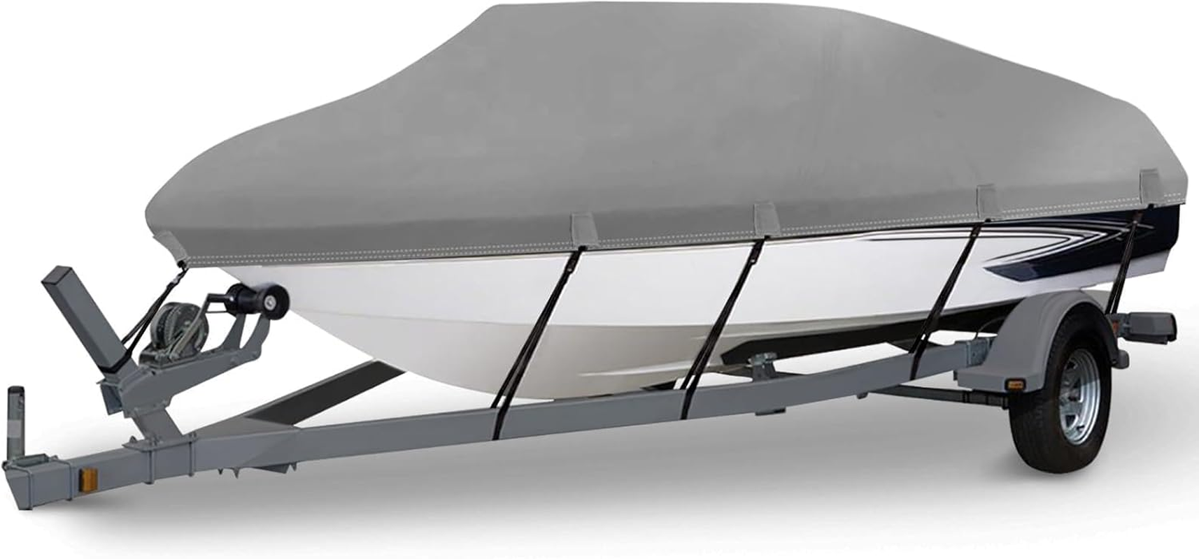 Heavy Duty 1200D PU Waterproof Boat Cover, 20'- 22' Trailerable Marine Grade Polyester Canvas, Fits 20-22Ft V-Hull, Bass Boat, Runabout, Ski, Fishing Boat with Tightening Strap, Black