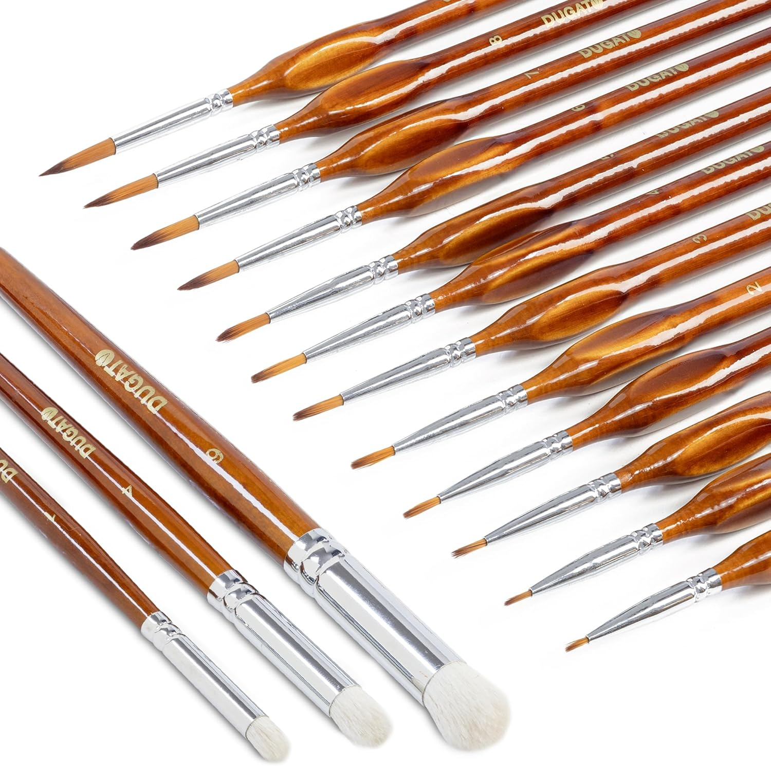 DUGATO Miniature Paint Brush Set, 15Pcs Model Brushes & Dry Brushes with Premium Bristle and Wood Handle, Fine Detailing for Acrylic Oil Watercolor Gouache, Paint by Number, Citadel, Figurine, 40K image number 4