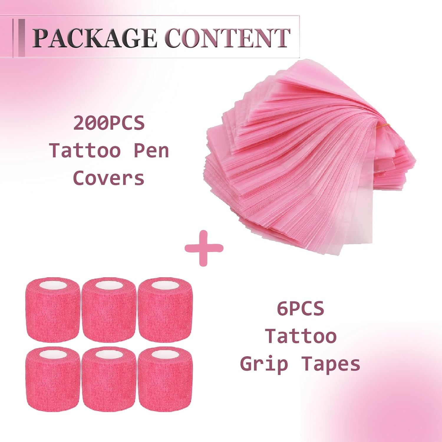 206PCS Tattoo Machine Covers with Grip Wrap - SOTICA 200PCS Pink Tattoo Pen Covers 2.56&times;7.1" Machine Wraps and 6PCS Black Self-Adhesive Bandage for Tattoo Supplies image number 4