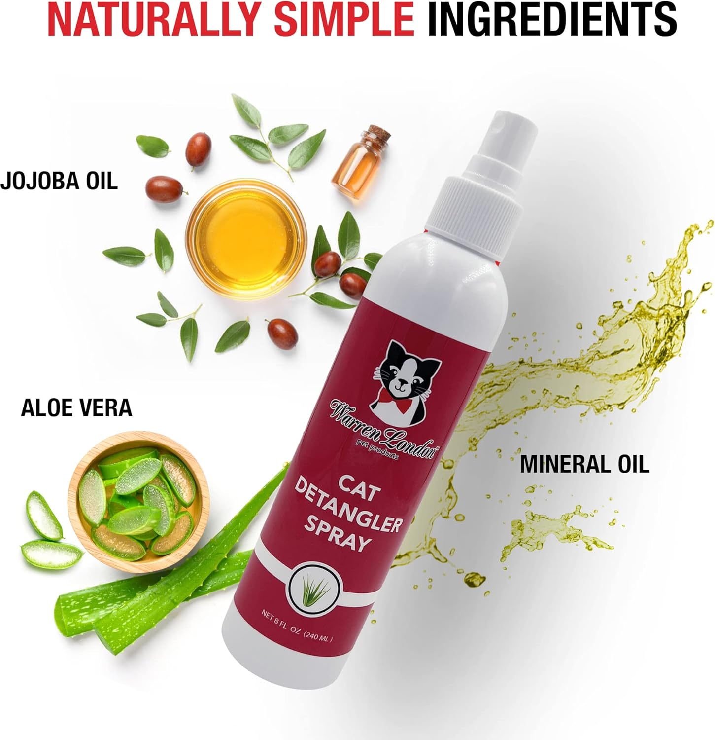 Warren London Cat Detangler Spray for Matted Hair | Leave in Conditioner Pet Detangling Spray That Demattes & Refreshes | Use with Cat Brush or Grooming Glove | Made in USA | 8Oz image number 2