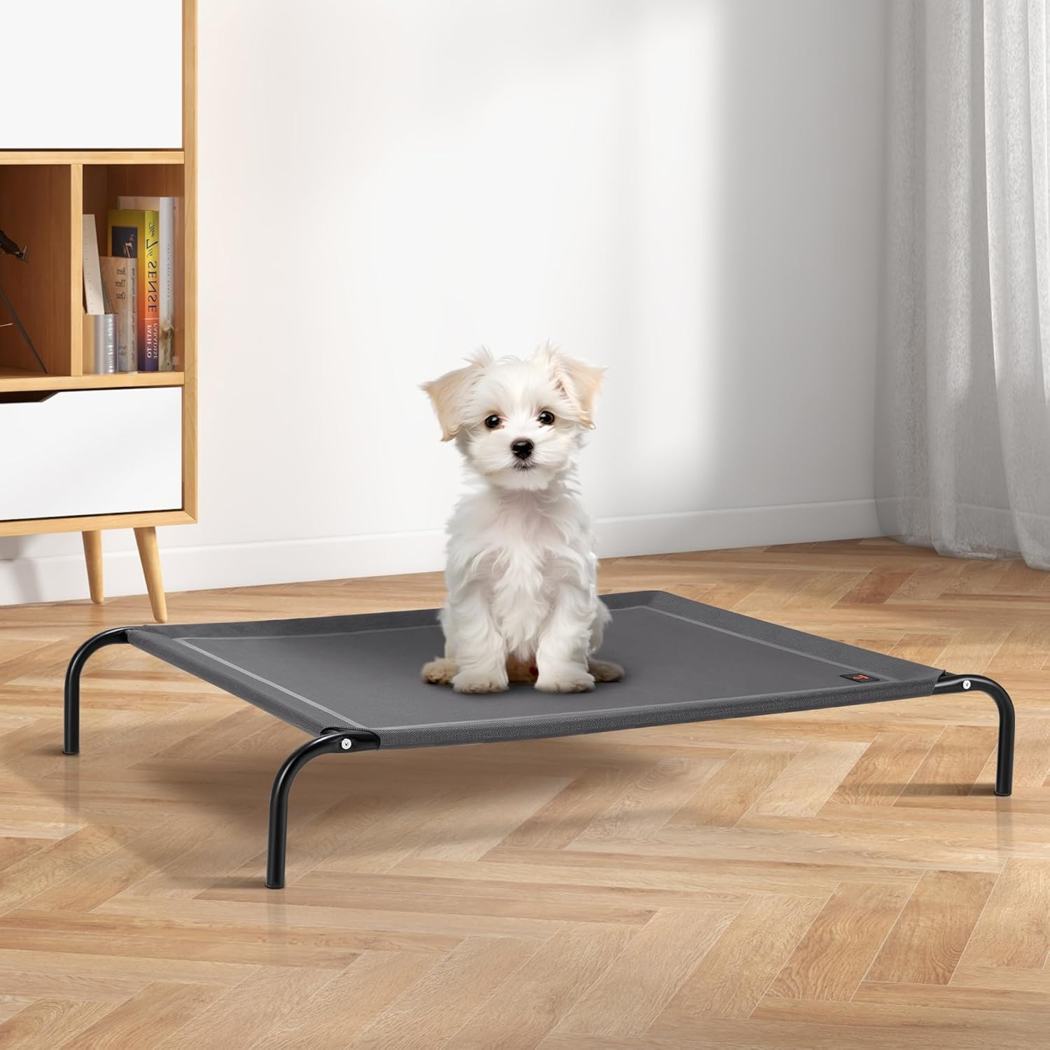 Petzly XXL Cooling Elevated Dog Bed for Large Dogs, Portable Indoor & Outdoor Pet Hammock with Washable Breathable Mesh, Upgraded Frame Dog Cot with Skid-Resistant Feet - Grey, 137X90X20Cm