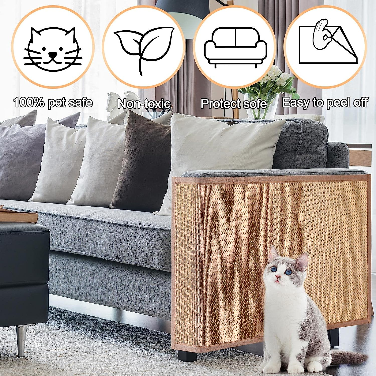 2 Pcs Cat Scratch Furniture Protector Cat Scratch Mat Sofa Protector Couch Protector for Cats Pet Scratching Pads for Couch, Sofa, Chair, Easy Installation (23.6 X 35.4 Inch)
