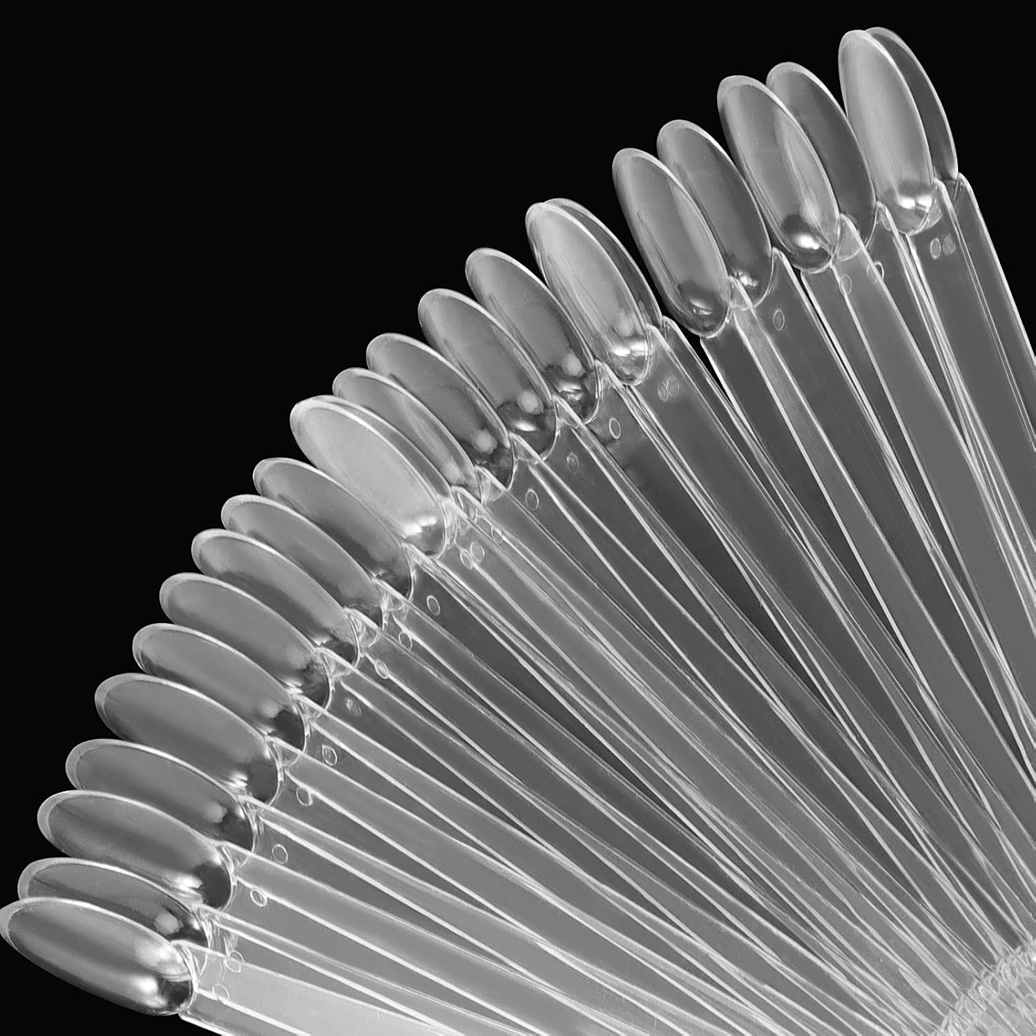ZEONHEI 150 PCS Tips Clear Nail Art Sticks, Fan-Shaped Nail Display Sticks, Oval Nail Art Polish Board Display Stickswith Metal Ring for Nail Color Display Practice Home DIY image number 3