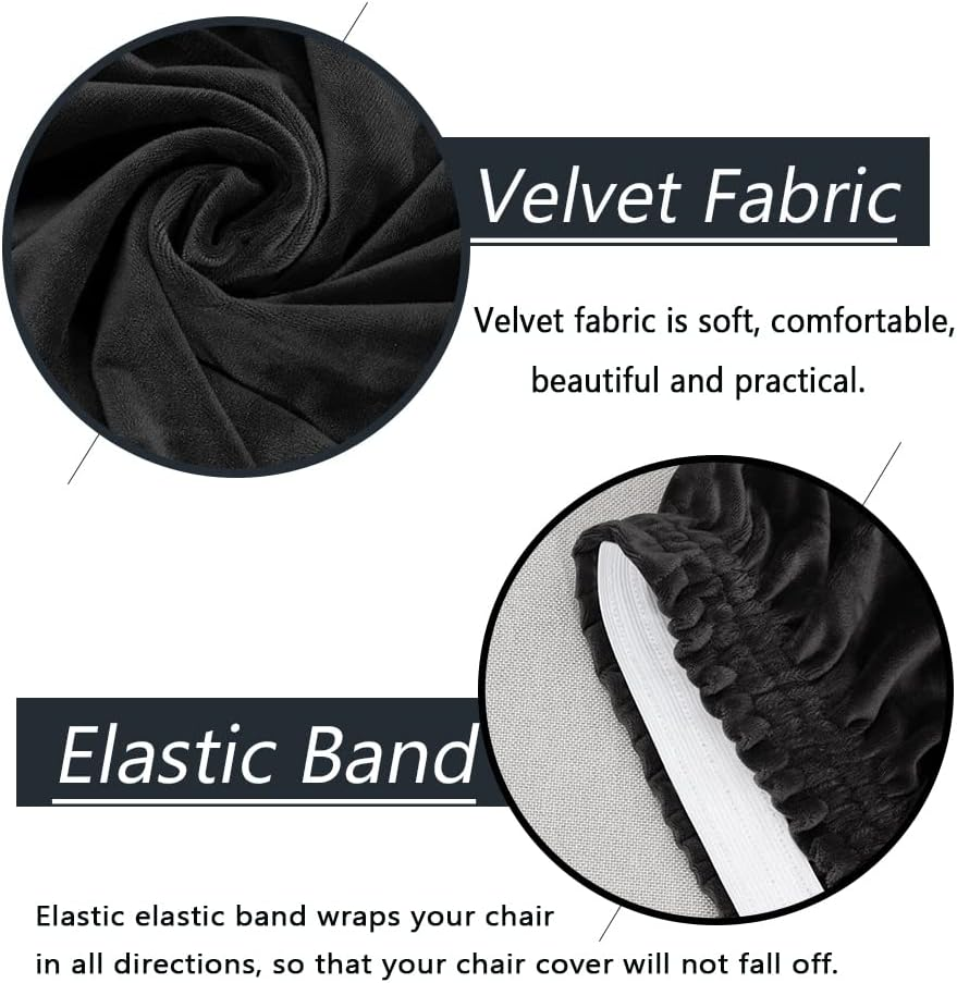 Velvet Stretch Black Modern Curved Back Armrest Wingback Chair Cover for Banquet Office Living Room Vanity Bedroom Set of 1 - Black image number 6