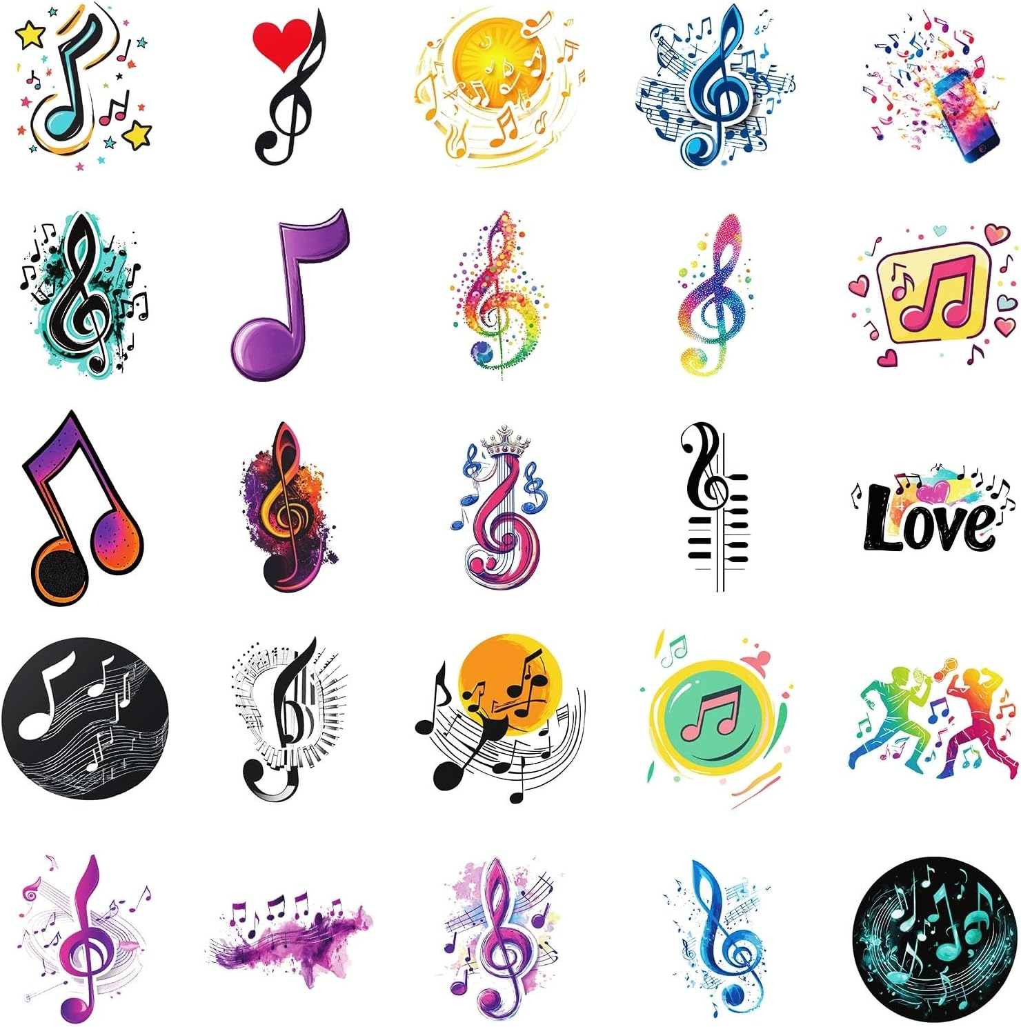 50 Pieces Musical Notes Stickers for Water Bottle|Vinyl Waterproof Sticker for Laptop Skateboard Phone Car Decals for Teens Adults for Party Favors Supplies Decor (Music Stickers)