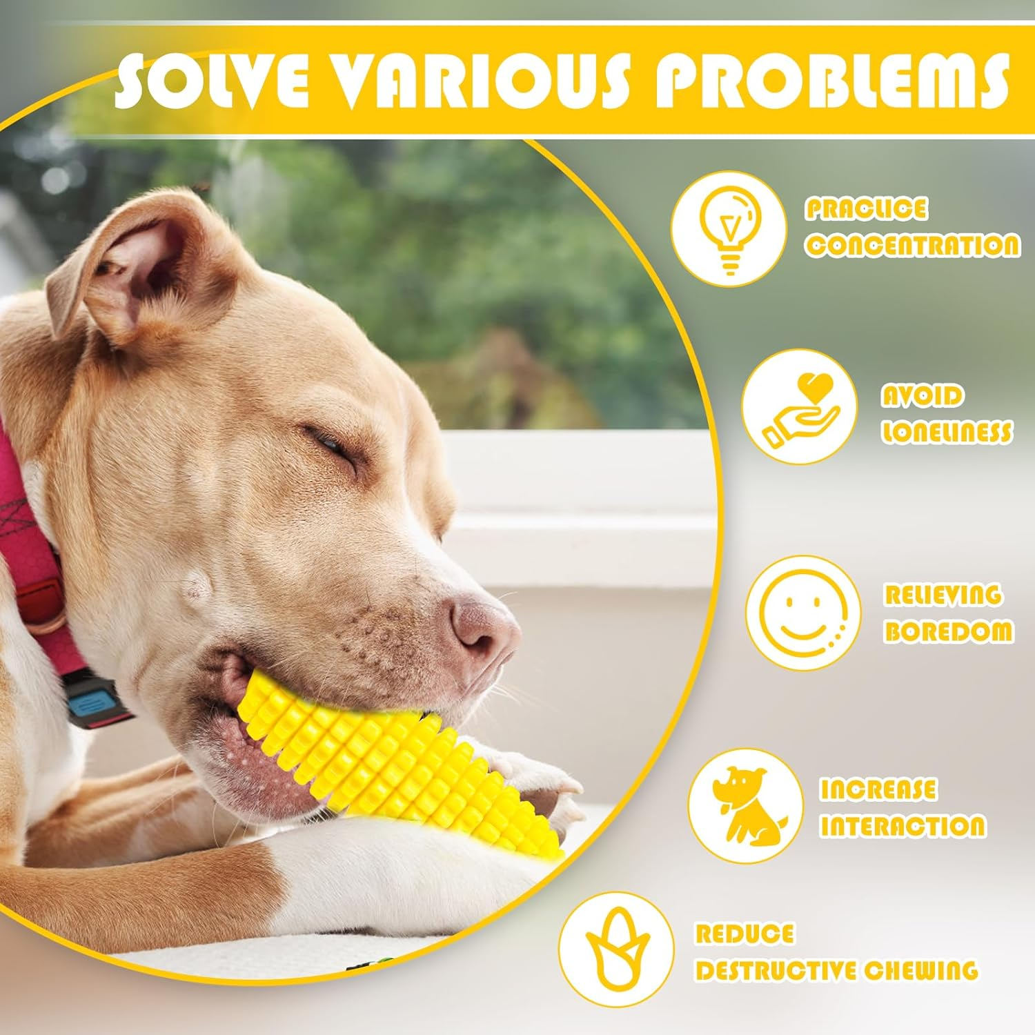 Mplehda Chew Toy for Dogs, Indestructible Squeaky Dog Toy for Aggressive Chewers, Squeaky Dog Toy for Puppies, Medium and Large, Rubber Corn Sticks Dog Toys image number 4
