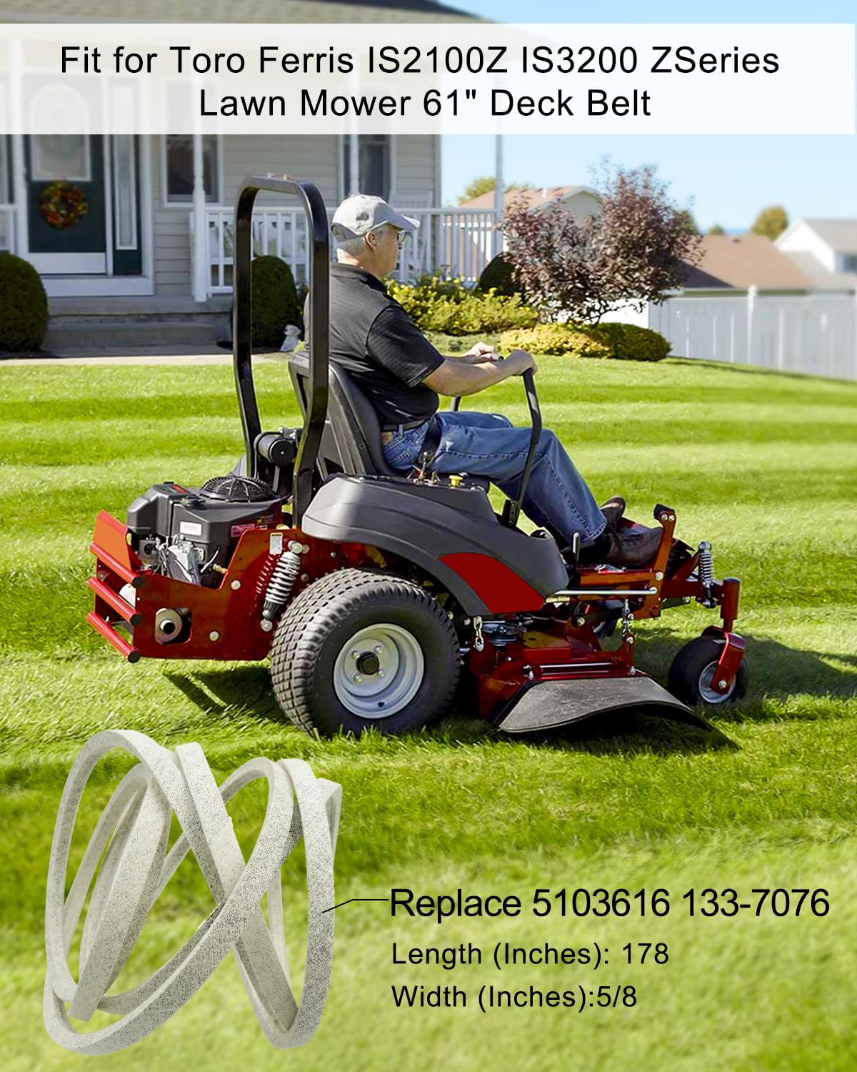 NTSUMI 5/8" X 178" Deck Belt Kevlar Fit for Toro Ferris IS2100Z IS3200Z 61" Lawn Mower, Drive V-Belt Replace 5103616 133-7076 image number 6