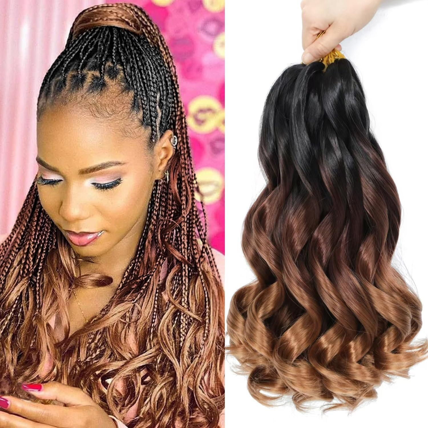 FALEMEI French Curl Braiding Hair 12 Inch 8 Packs Curly Braiding Pre Stretched Curls Braiding Extension French Curl Crochet Braids Spiral Braiding Hair Extensions (1B/33/30#, 12 Inch (Pack of 8)) image number 5