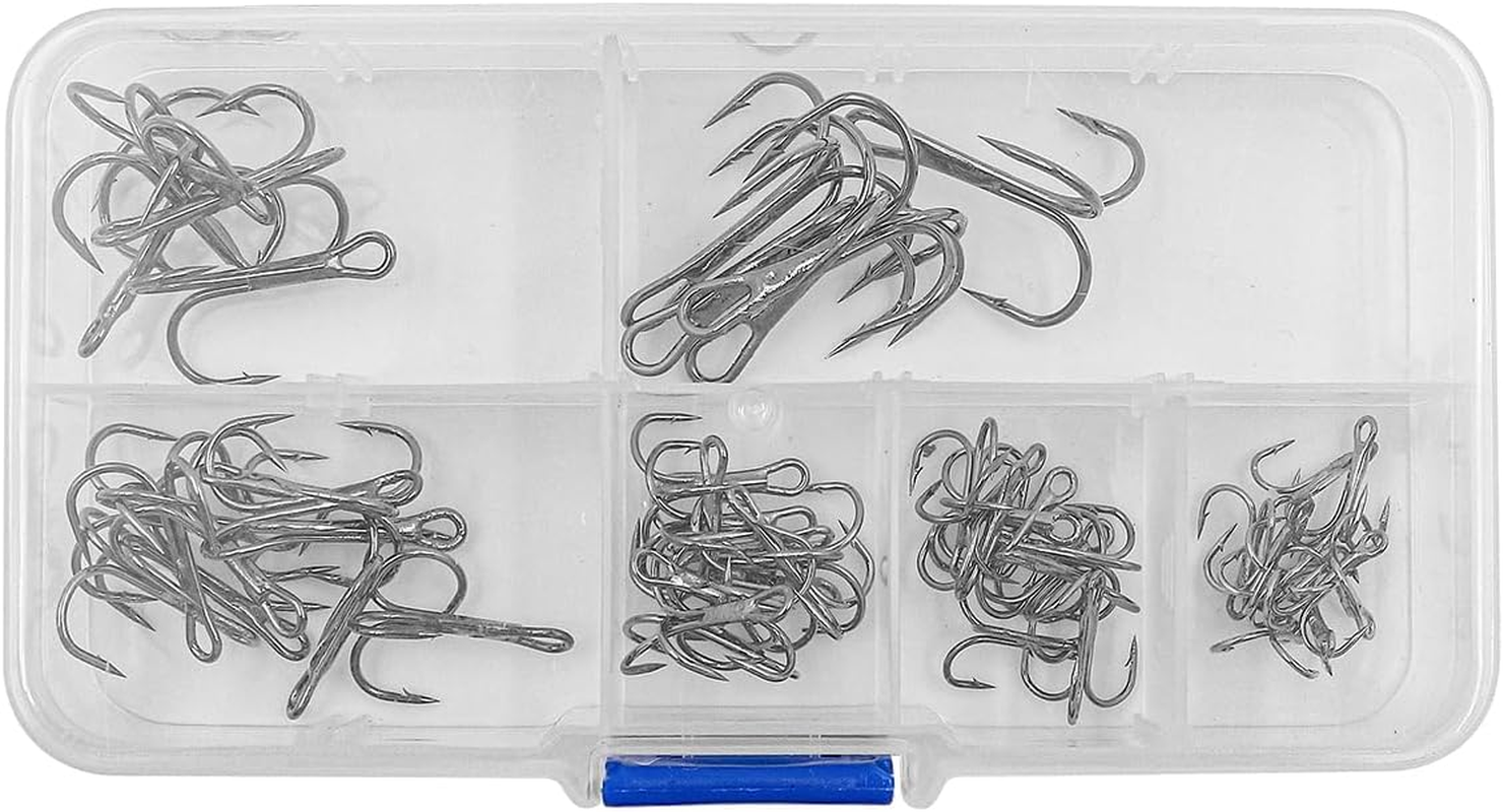 50Pcs NUZAMAS Fishing Treble Hooks Kit 3 Way Claw Fishing Hook High Carbon Steel Fishing Hook with Tackle Box for Trout Catfish Saltwater Freshwater Size 2 4 6 8 10 12 image number 2