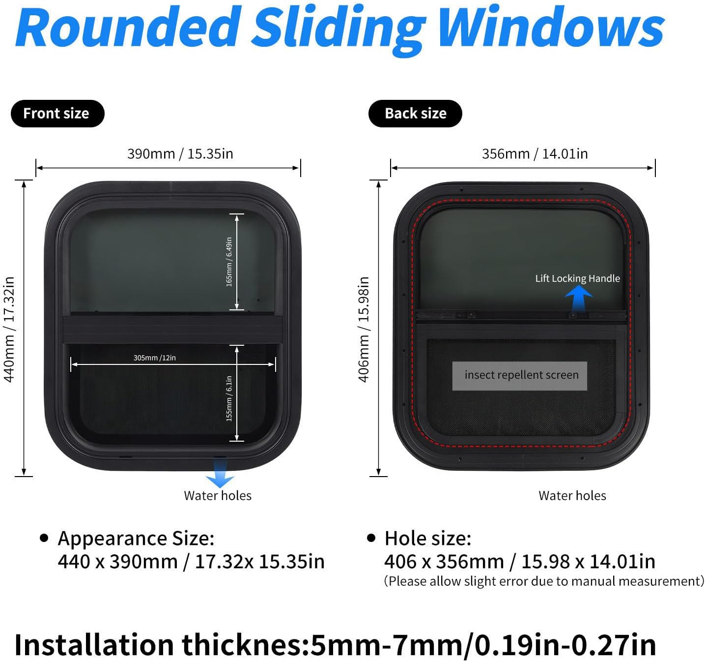 RV Window, RV Sliding Window, Replacement Trailer Window with Screen, Waterproof UV Resistant, 406X356Mm / 15.98X14In image number 4
