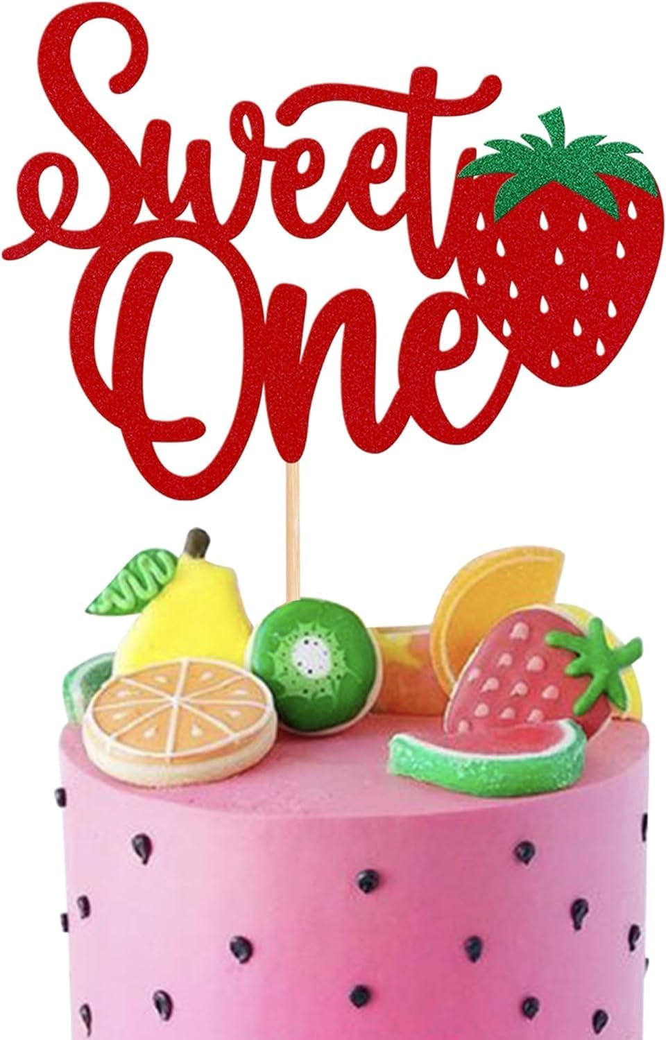 SYKYCTCY 24 Pack Sweet One Cupcake Toppers Glitter First Birthday Strawberry Cupcake Picks for Fruit Baby Shower 1St Birthday Berry Sweet Cupcake Decorations Party Supplies (#1)